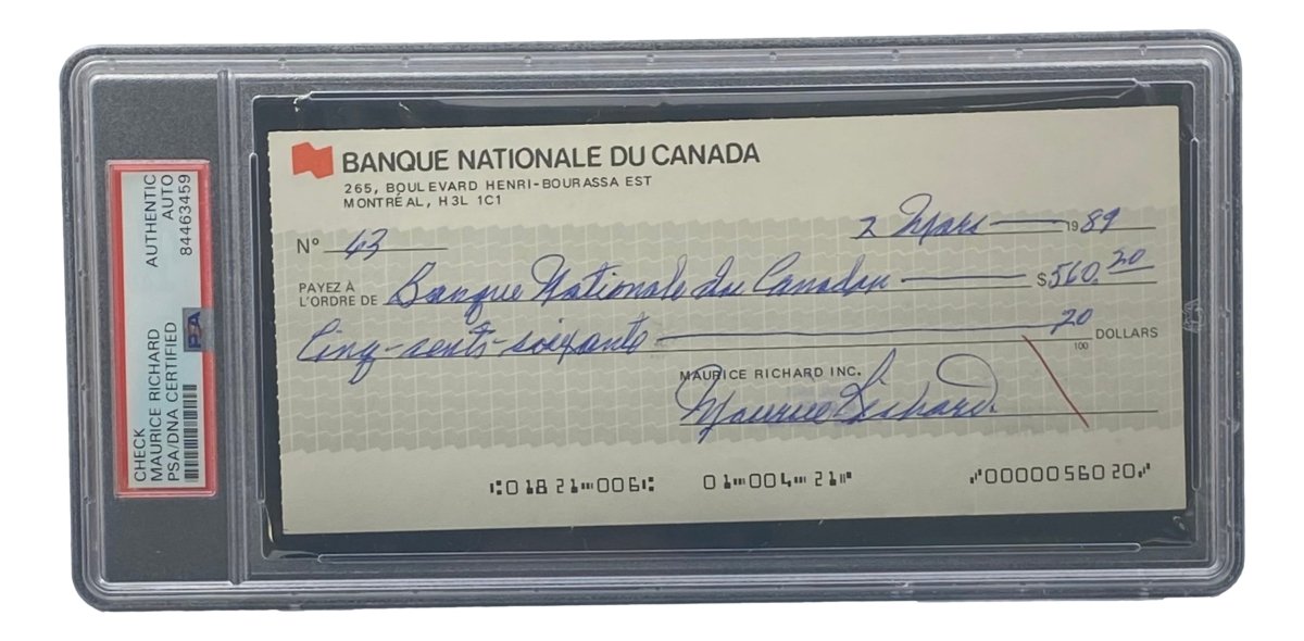 Authentic Maurice Richard Signed Montreal Canadiens Hockey Memorabilia - PSA/DNA Certified Bank Check #63 - Perfect for Hockey Fans, Sports Collectors & Memorabilia Displays