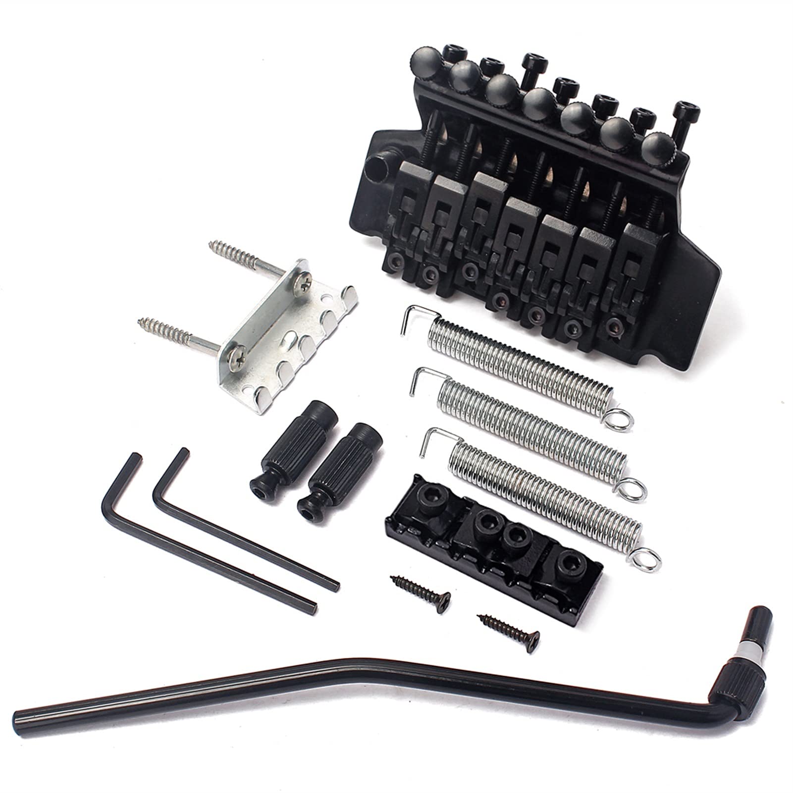 7-String Electric Guitar Double-Locking Tremolo Bridge with Whammy Bar, Wrenches & Hardware Set - Black | Replacement Part for Guitar Upgrades & Rock Performances