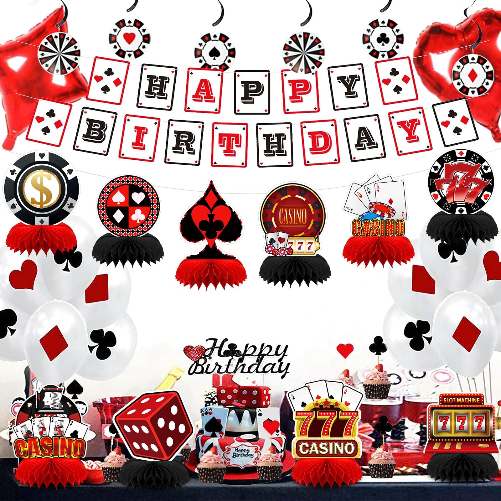 10-Piece Casino Theme Party Decorations Set - Poker Night Decor, Black & Red Table Centerpieces for Casino Birthday Parties | Perfect for Vegas Nights, Gambling-Themed Events & Casino Fundraisers