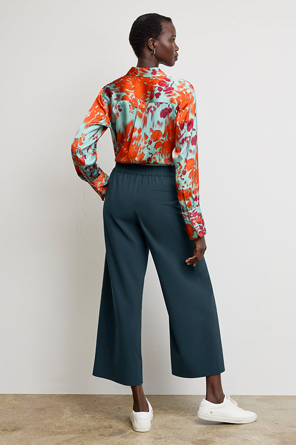 Elena Travel Culotte Pants - OrigamiTech Wrinkle-Free & Quick-Dry - Prussian Blue Wide Leg Palazzo Pants for Women | Perfect for Business Travel, Vacation & Office Wear