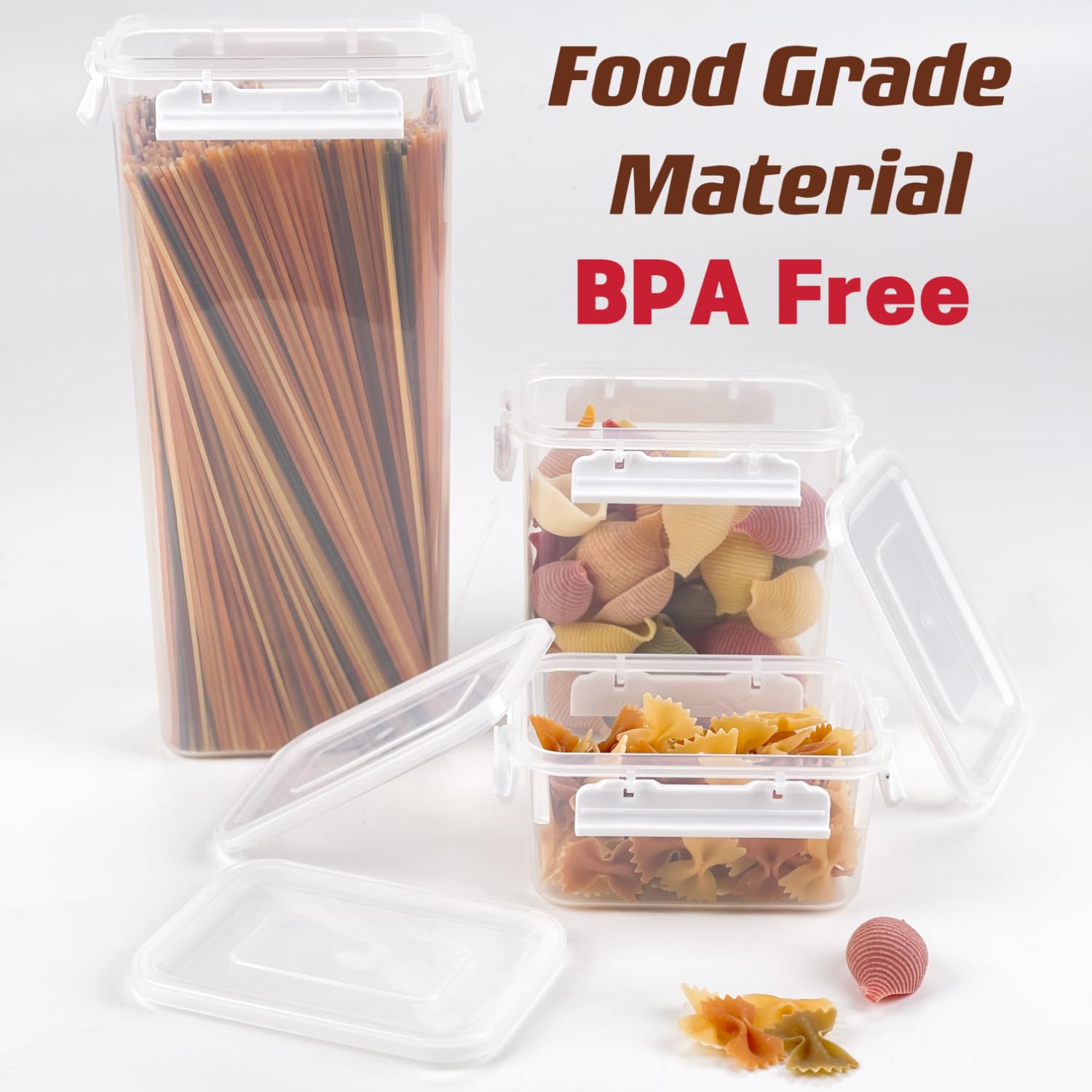 6-Piece Airtight Pasta Storage Containers with Lids - Stackable, Leak-Proof Kitchen Pantry Organizers for Pasta, Noodles, Grains & Dry Foods | Perfect for Meal Prep, Bulk Food Storage & Pantry Organization