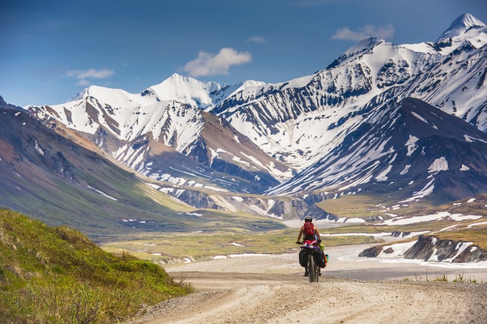 Denali National Park Bicycle Touring Poster - 38x24 Inch Large Wall Art Print - Scenic Grassy Pass, South Central Alaska - Perfect for Home, Office & Adventure Decor