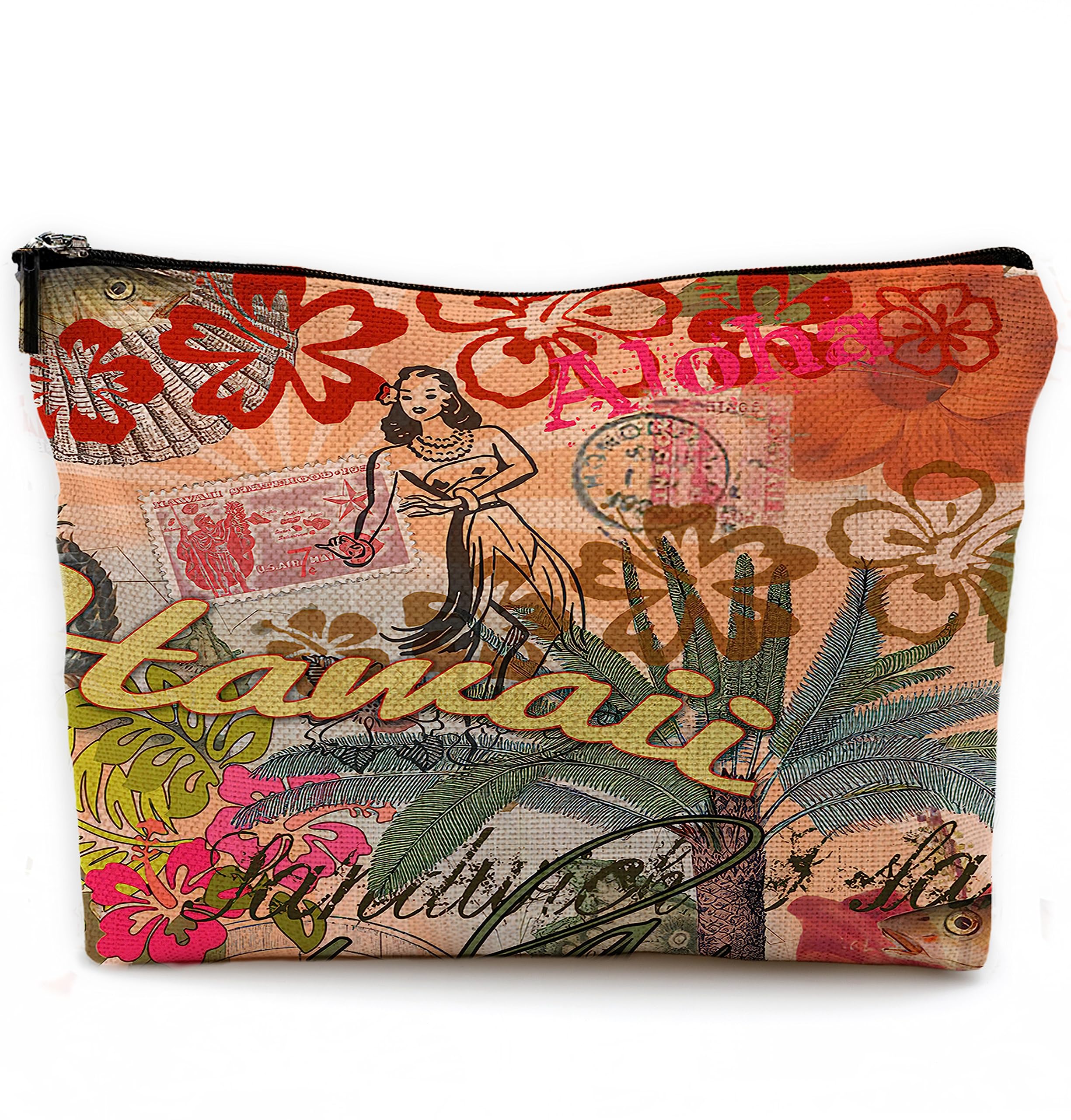 Vintage Hawaiian Hula Flower Makeup Bag - Rustic French Style Travel Cosmetic Pouch with Zipper, Waterproof Toiletry Case for Women | Perfect for Beach Vacation, Gym, Business Trips & Daily Essentials Organization