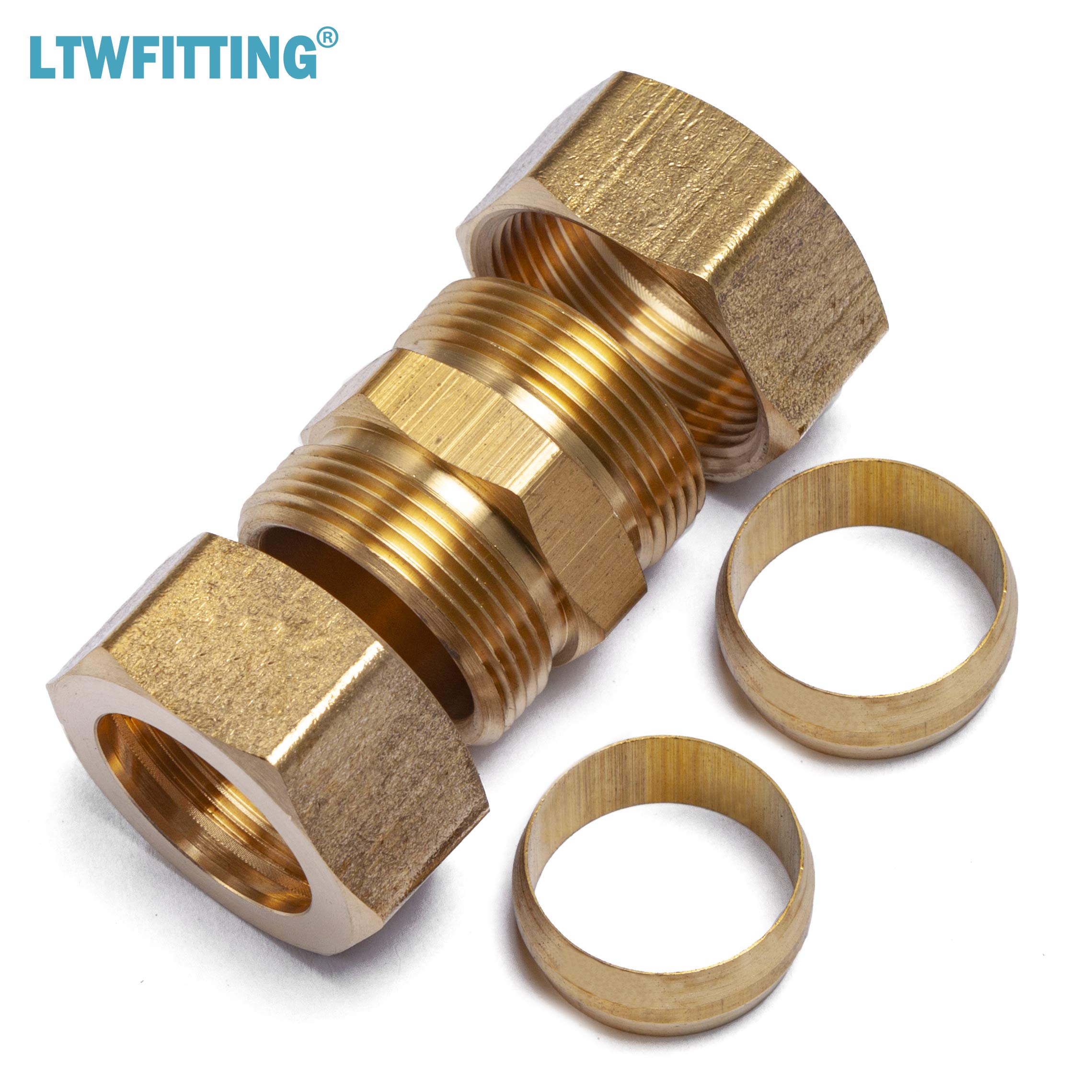 LTWFITTING 7/8-Inch OD Brass Compression Union Fitting - Pack of 50 - High Quality Brass Pipe Connector for Plumbing, HVAC and Water Supply Systems - Perfect for Home Repair, Industrial and Commercial Applications