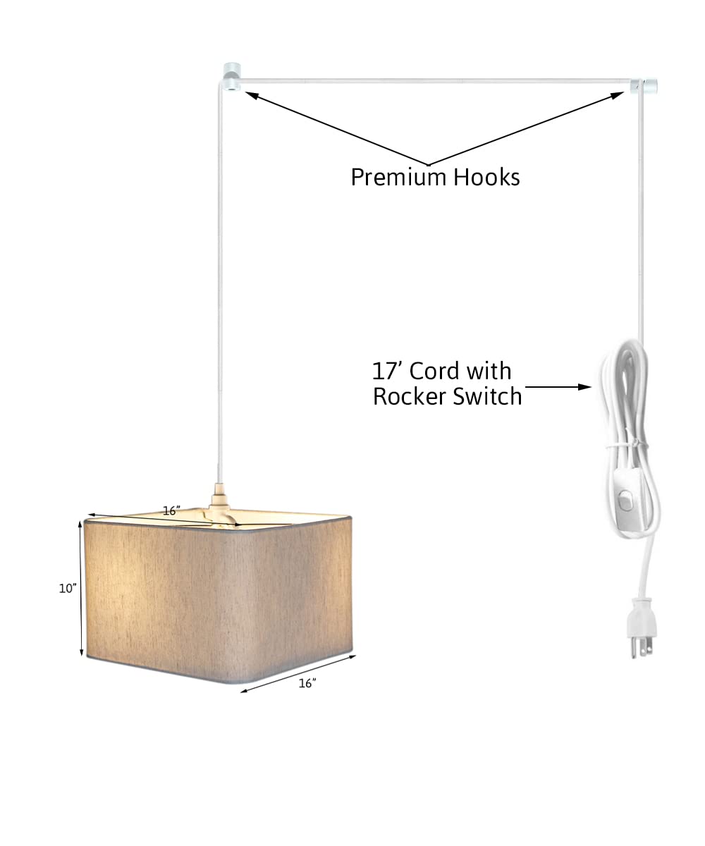 HomeConcept 2-Light Plug-in Swag Pendant with Diffuser - 16 Inch Textured Oatmeal Finish & White Cord - Perfect for Kitchen Island, Dining Room or Bedroom Lighting