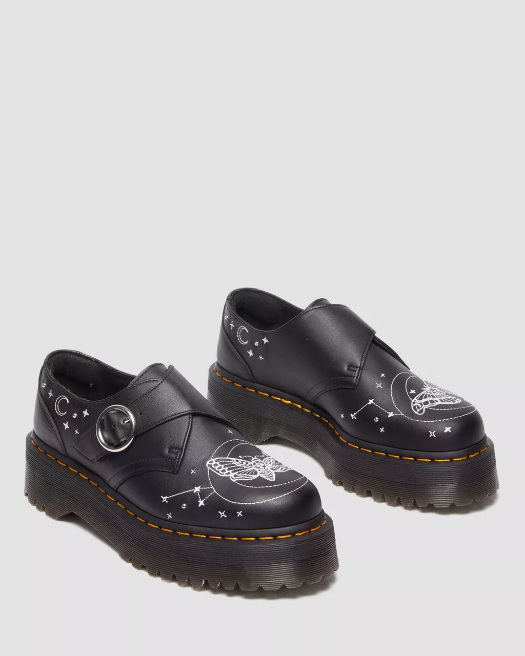 Celestial Moth Leather Platform Shoes for Women - Gothic Chunky Heel Boots for Punk Fashion & Night Out Clubbing