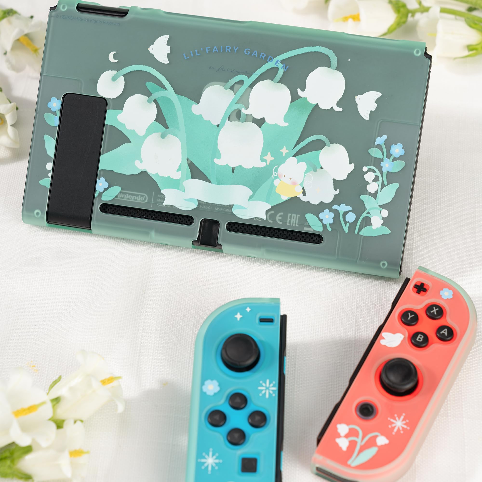 GeekShare Kawaii Switch Slim Hard Protective Cover Case Compatible with Nintendo Switch - Lily of The Valley Design | Durable Shell for Standard Switch | Perfect for Travel & Gaming Protection