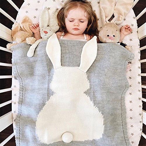 **SUNBABY Soft Rabbit Crochet Baby Blanket - Gray Newborn Swaddle Blanket, Toddler Play Mat & Bath Towel for Nursery, Crib & Travel**    *(Perfect for Baby Showers, Photo Props, and Cozy Naptime!)*