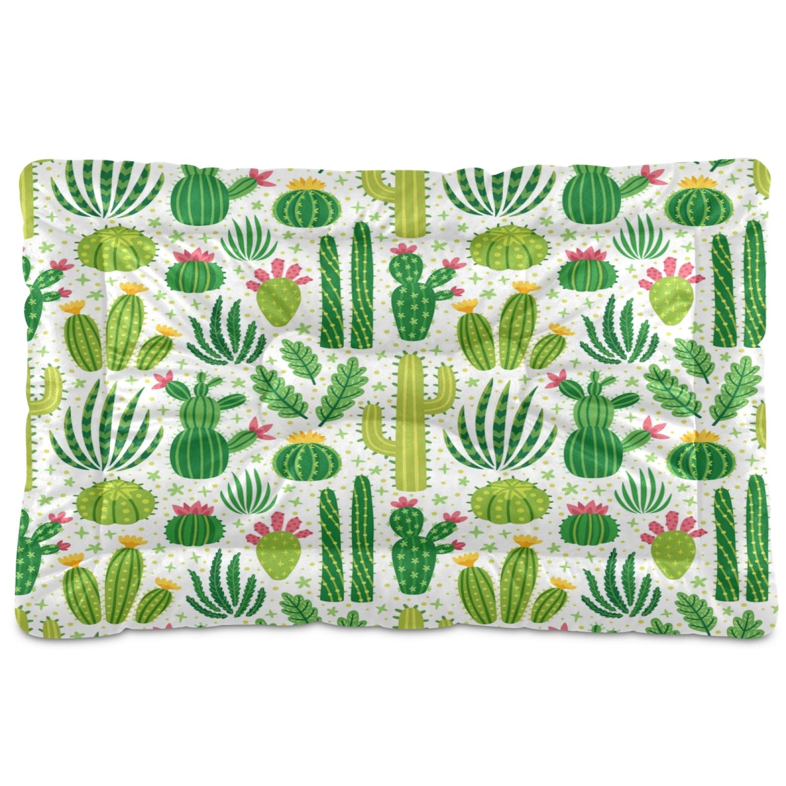 KEEPREAL Green Cacti Pet Bed - Ultra Soft Rectangle Dog & Cat Bed for Small to Medium Pets (24x18in) | Calming Comfort Bed for Puppies, Kittens - Perfect for Living Room, Bedroom & Pet Travel