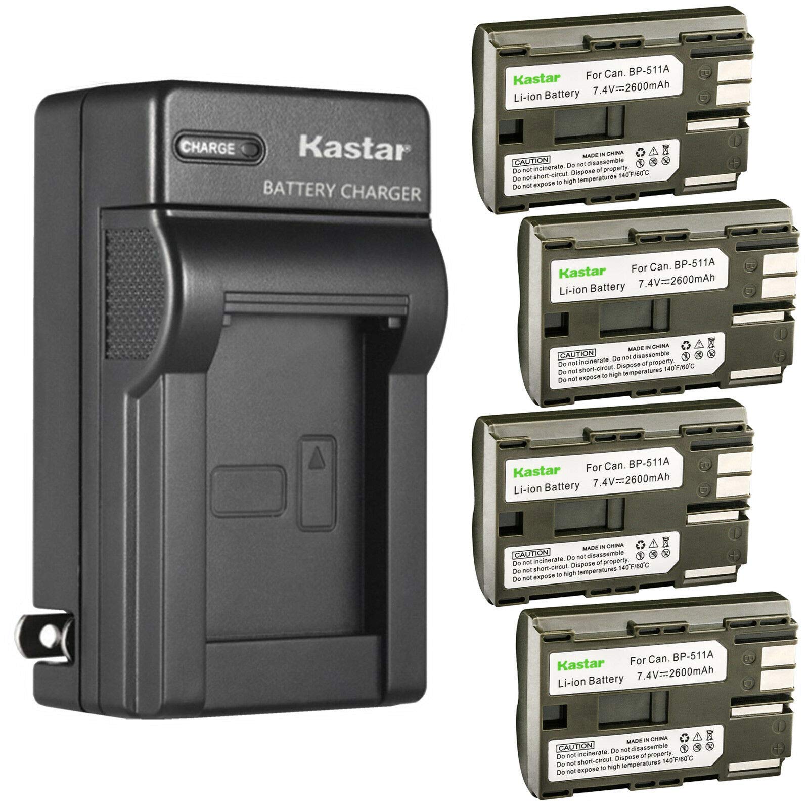 Kastar 4-Pack BP-511 BP-511A Replacement Battery & AC Wall Charger Kit - Compatible with Canon Optura Xi, PowerShot G1 G2 G3 G5 G5 Pro G6 Pro 1 Digital Cameras - Perfect for Travel Photography & Professional Shooting