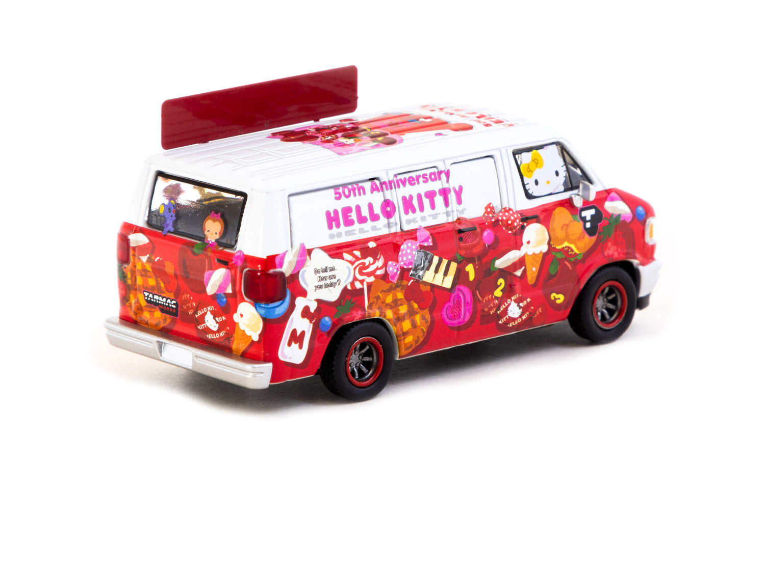 Tarmac Works 1/64 Scale Dodge Van Hello Kitty Food Truck Diecast Model Car - Perfect for Collectors, Kids Play & Home Decoration