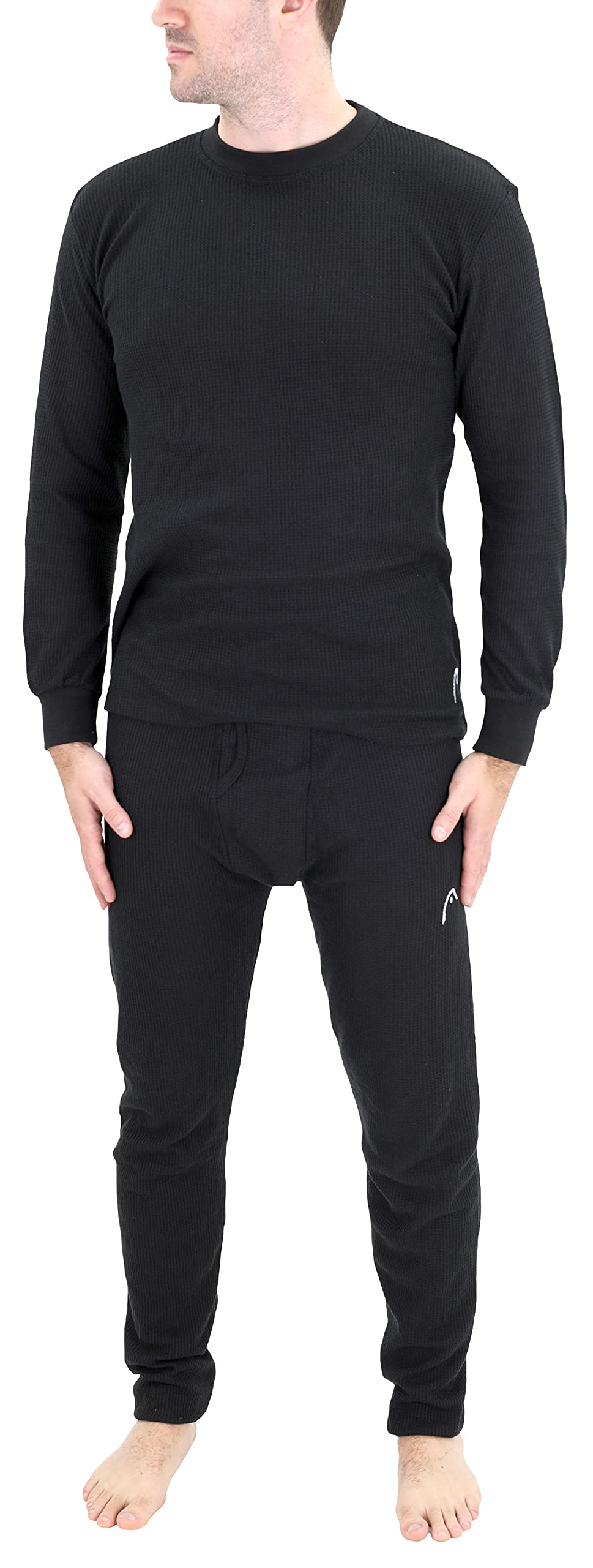 HEAD Men's 2-Piece Waffle Knit Thermal Baselayer Underwear Set - Medium, Black - Warm Winter Underwear for Cold Weather & Outdoor Activities