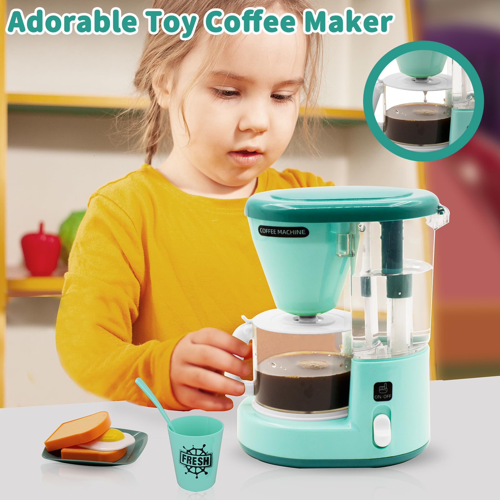 **Pretend Play Kitchen Toys Set for Kids - Blender, Coffee Maker, Mixer & Toaster with Light & Sound, Role Play Toy Gift for Girls & Boys Ages 3-6 - Perfect for Home, Preschool & Playhouse Fun**