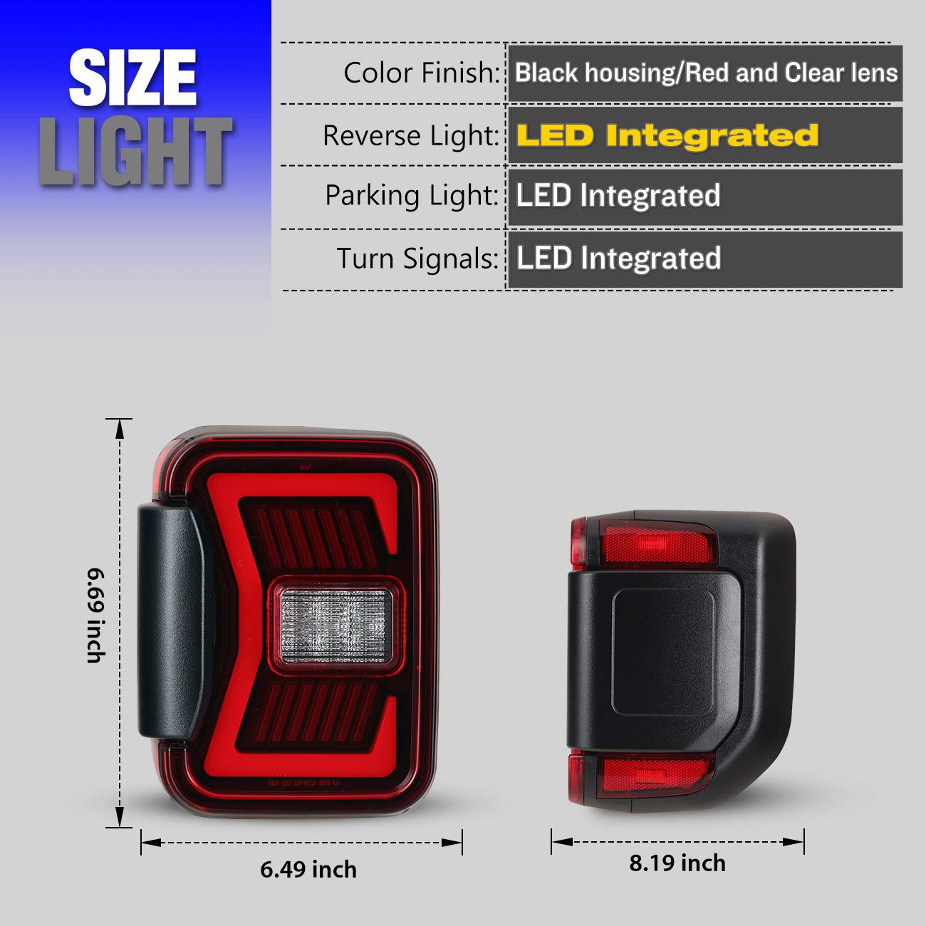 **AUTOWIKI LED Tail Lights for 2019-2025 Jeep Gladiator JT - Black Red Lens Sequential Turn Signal Lights (1 Pair) - Direct Replacement Rear Lamps - Perfect for Off-Roading & Night Driving**