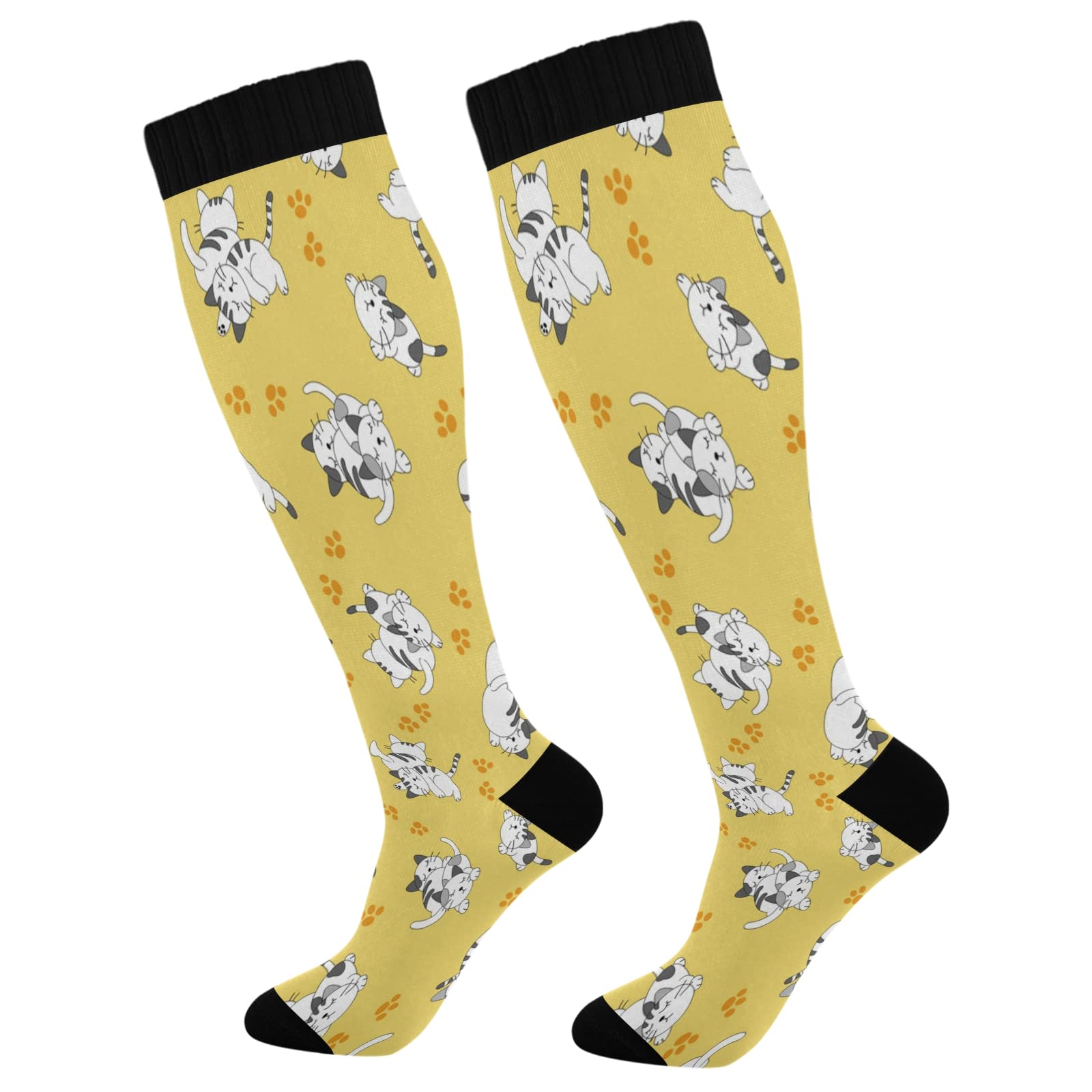 Cute Kitten Print 20-30mmHg Compression Socks for Women & Men - Athletic, Running, Travel Knee High Stockings - Perfect for Sports, Long Flights & Varicose Vein Relief