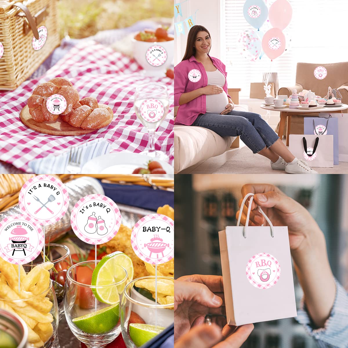 48PCS BBQ Baby Shower Stickers - Pink Baby Que Party Decorations, Thank You Stickers for Baby Shower Favors | Perfect for BBQ Themed Baby Showers, Gender Reveals & Nursery Decor