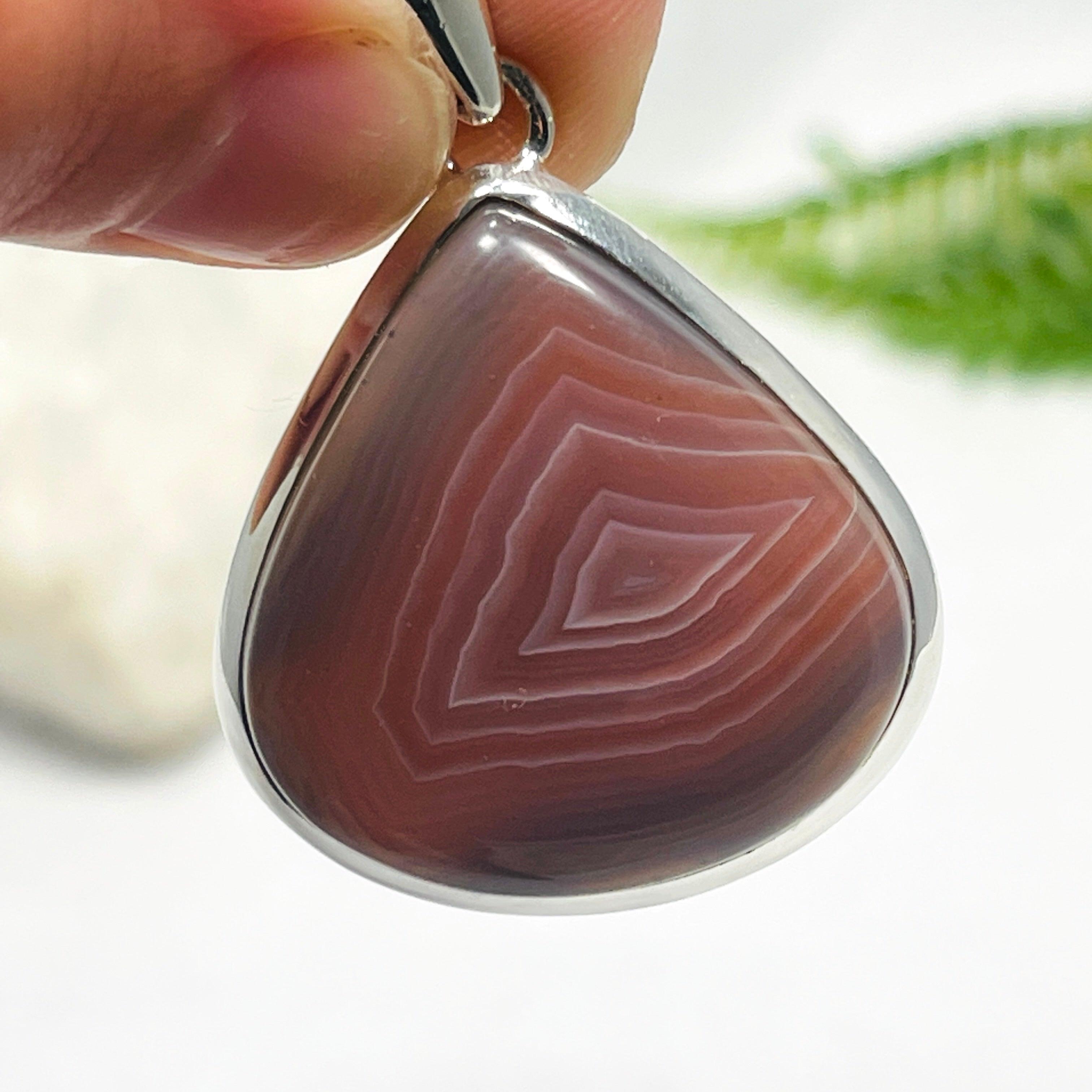 Natural Botswana Agate Teardrop Pendant Necklace - Handcrafted Gemstone Jewelry for Women, Healing Crystal Gift for Meditation & Spiritual Balance | KPGJ3568
