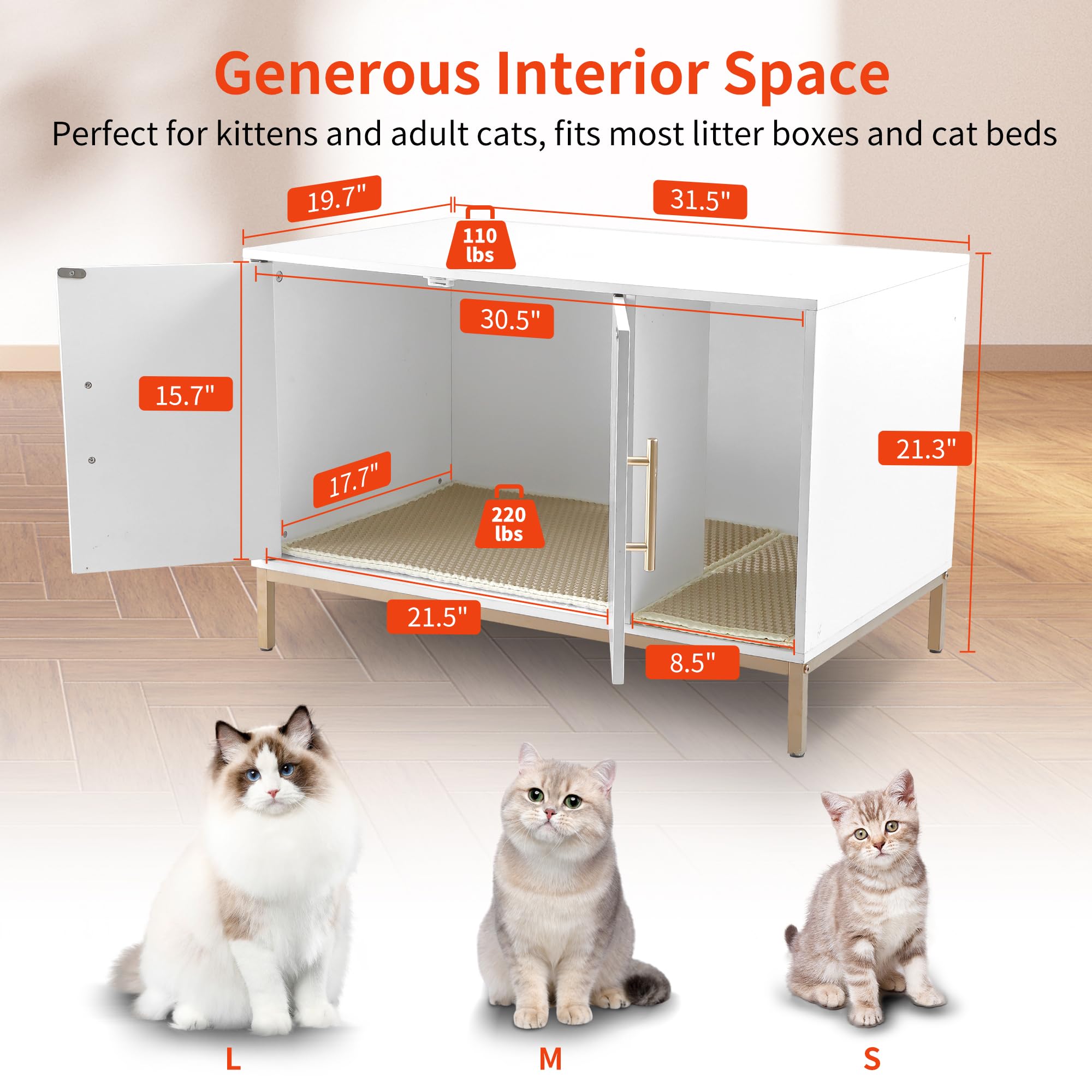 Premium Cat Litter Box Enclosure Furniture - Hidden Litter Box Cabinet with Double-Layer Litter Mat, Modern End Table & TV Stand Design for Living Room or Bedroom - Fits Most Standard Litter Boxes - Perfect for Small Spaces & Pet-Friendly Home Decor