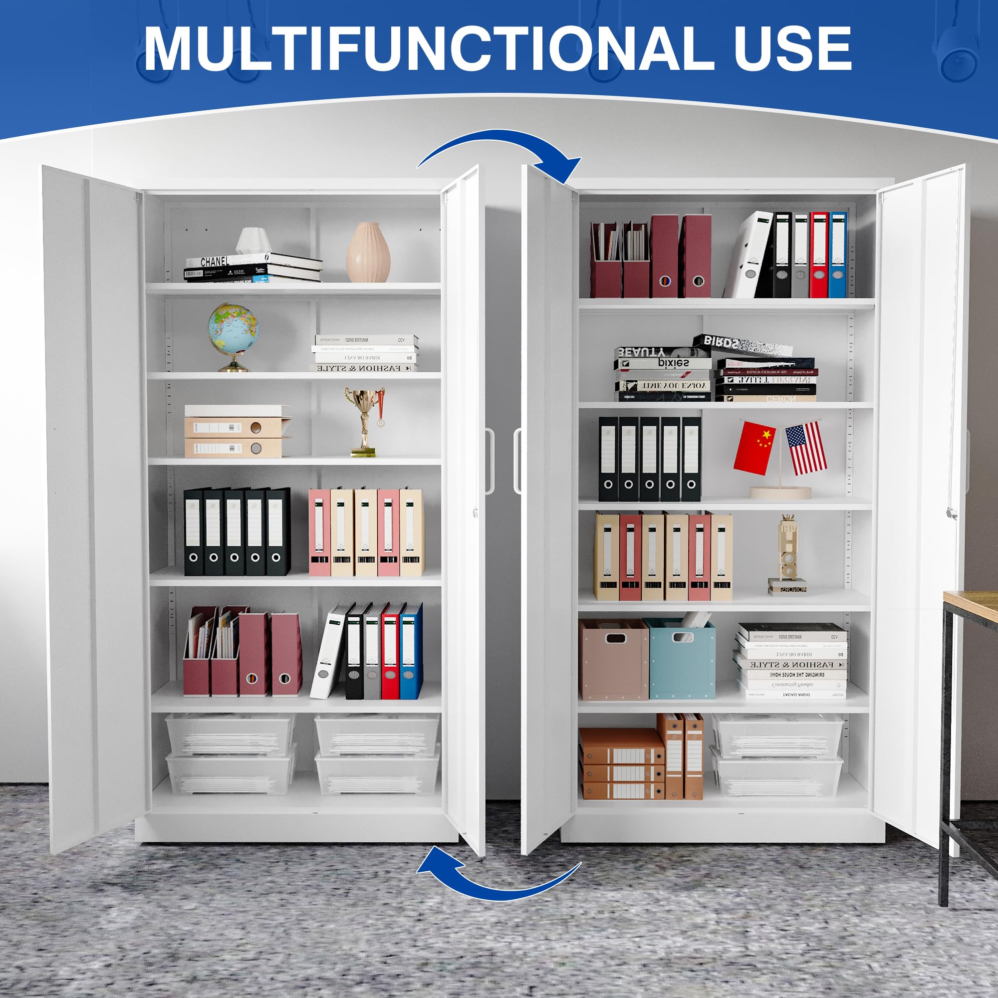 5-Shelf Adjustable Metal Storage Cabinet with Locking Door - Heavy Duty Steel Garage Cabinet for Home, School, Office & Workshop Organization (White) | Perfect for Tools, Supplies & Equipment Storage