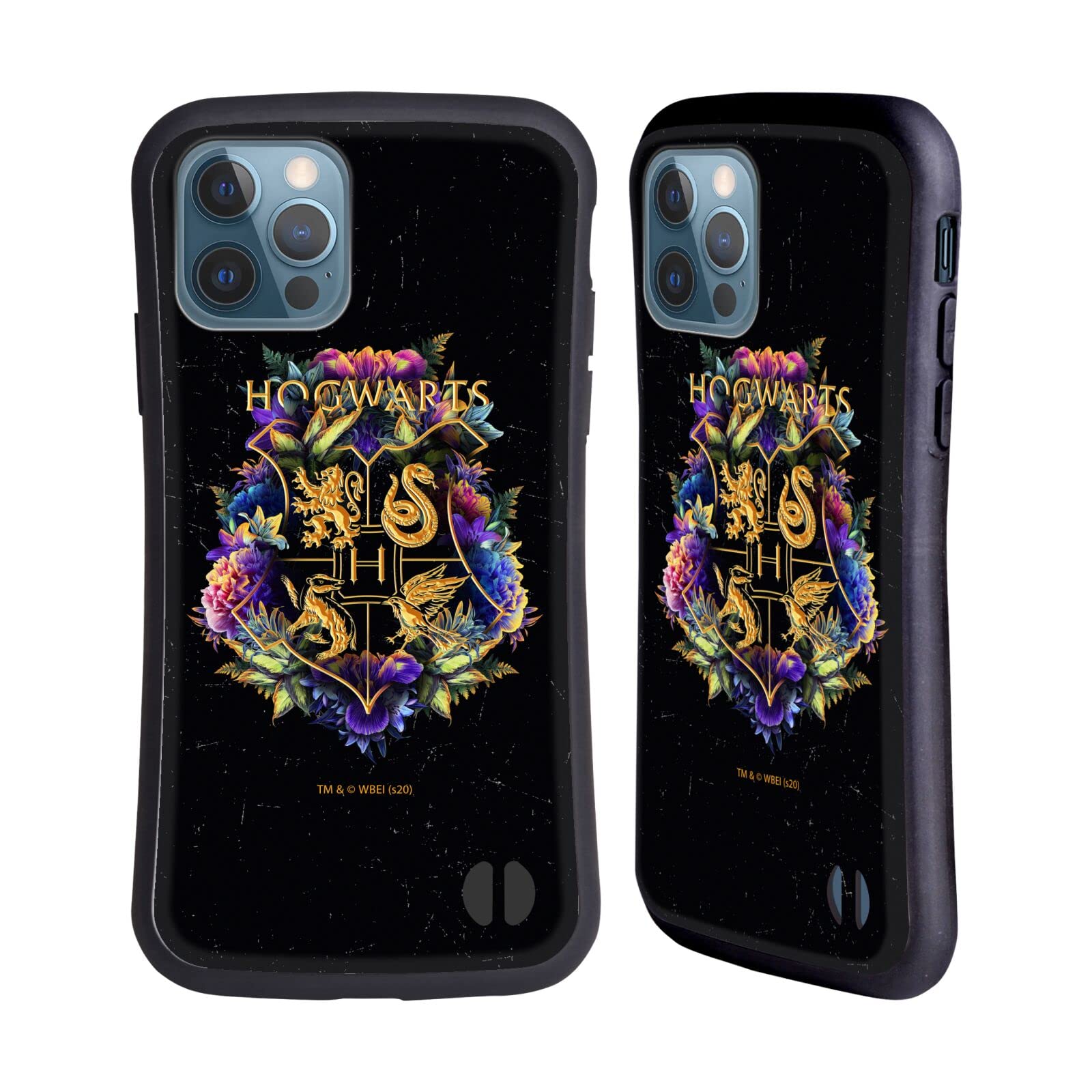 Official Harry Potter Hogwarts Crest & Deathly Hallows Phone Case - Compatible with iPhone 12/12 Pro | Durable Protective Hybrid Cover | Perfect for Fans, Gifts & Everyday Use