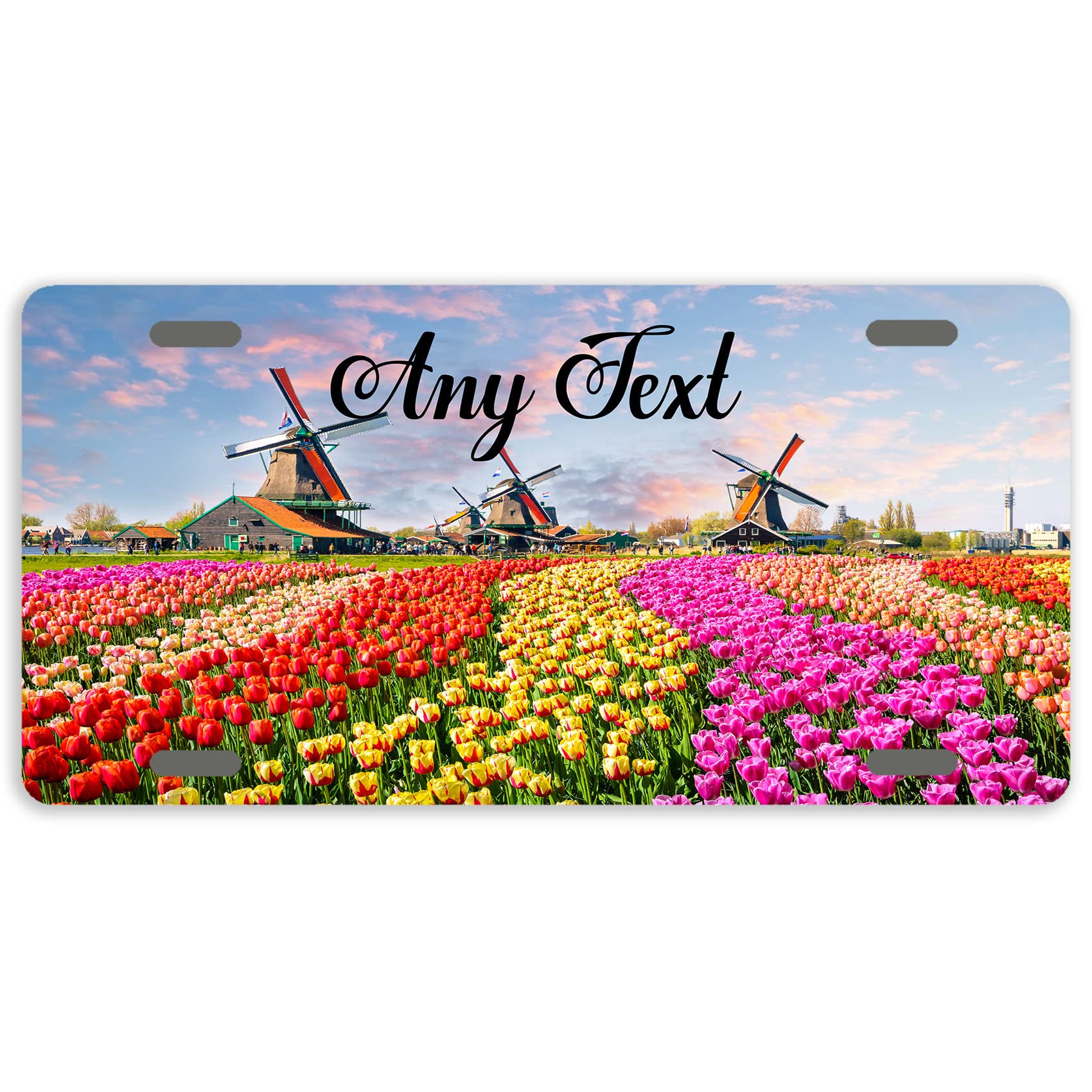 Custom Personalized Aluminum Metal License Plate Cover - Netherlands Tulips Design for Front Car, 4 Holes, Novelty Auto Tag - Perfect for Car Enthusiasts & Dutch Culture Lovers, Great Gift Idea for Birthdays & Housewarming