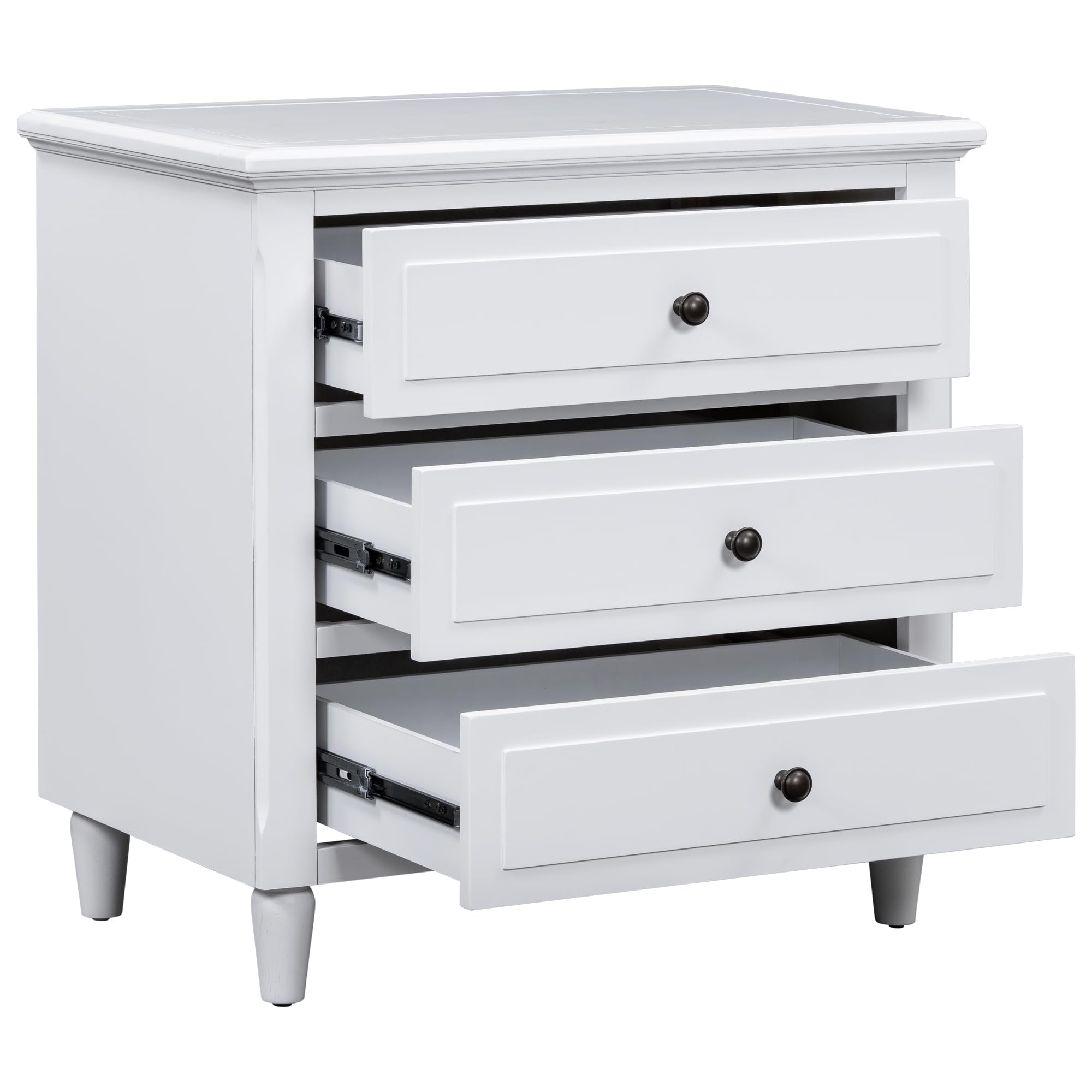 Modern White 3-Drawer Nightstand - Wooden Accent End Table with Storage for Bedroom, Living Room | Small Side Table for Bedside, Sofa & Home Decor
