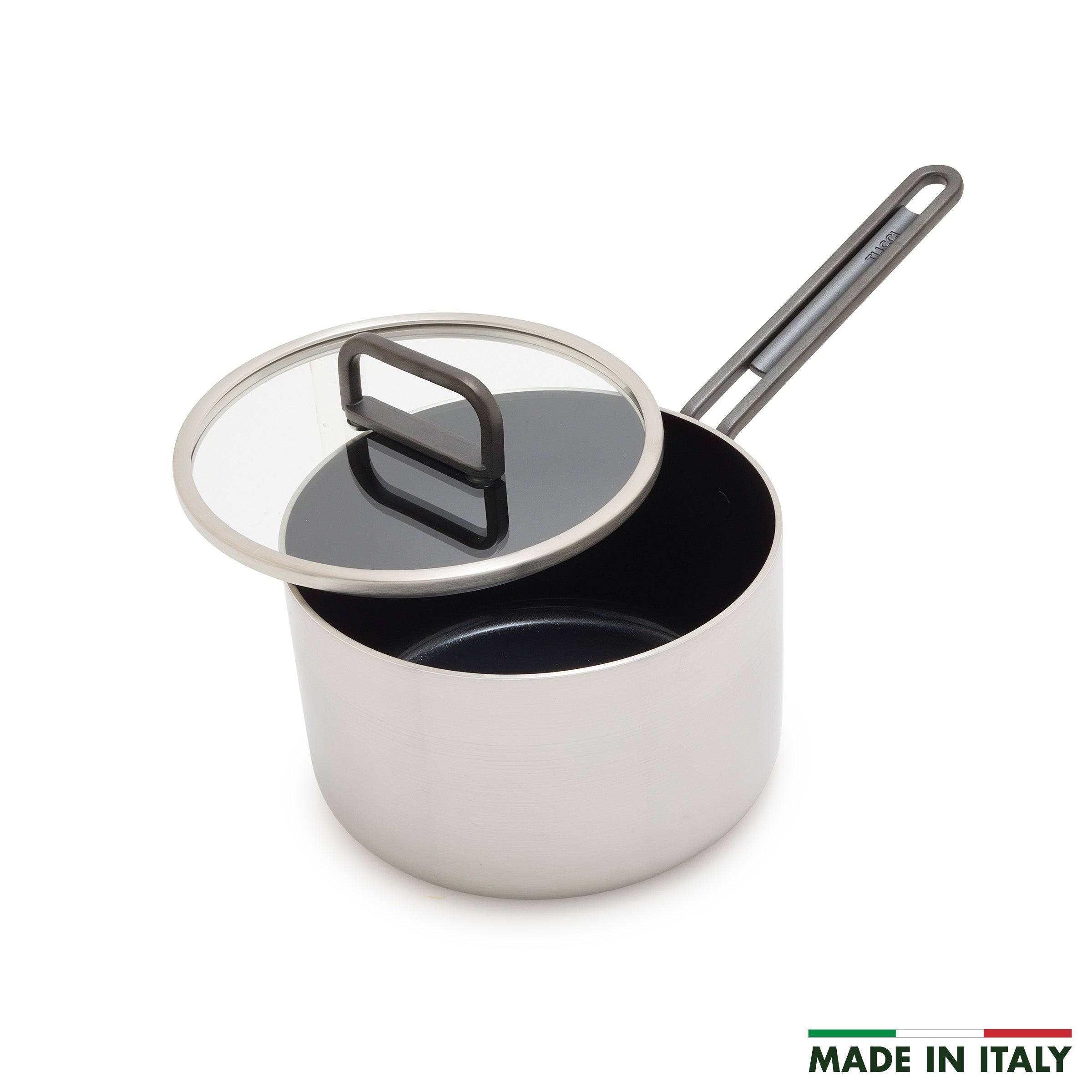 Stanley Tucci™ 2 Quart Stainless Steel Ceramic Nonstick Saucepan with Lid - Perfect for Cooking, Simmering, and Serving Soups, Sauces, and Pasta Dishes