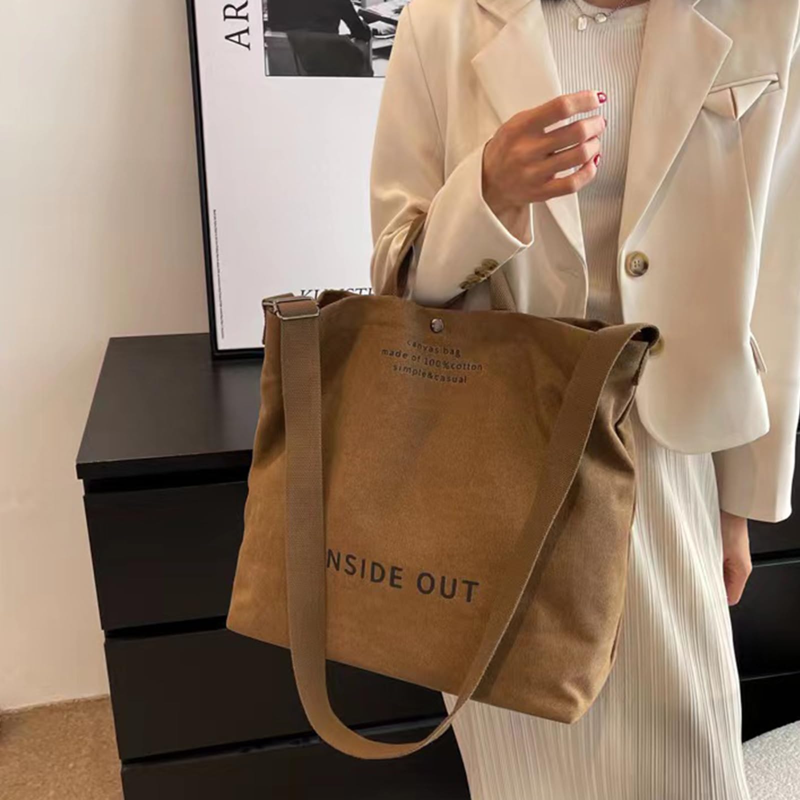 Stylish Large Canvas Tote Bag for Women - Fashionable Casual Shoulder Bag with Crossbody & Top Handle | Perfect for Work, Travel, Shopping & Beach Outings