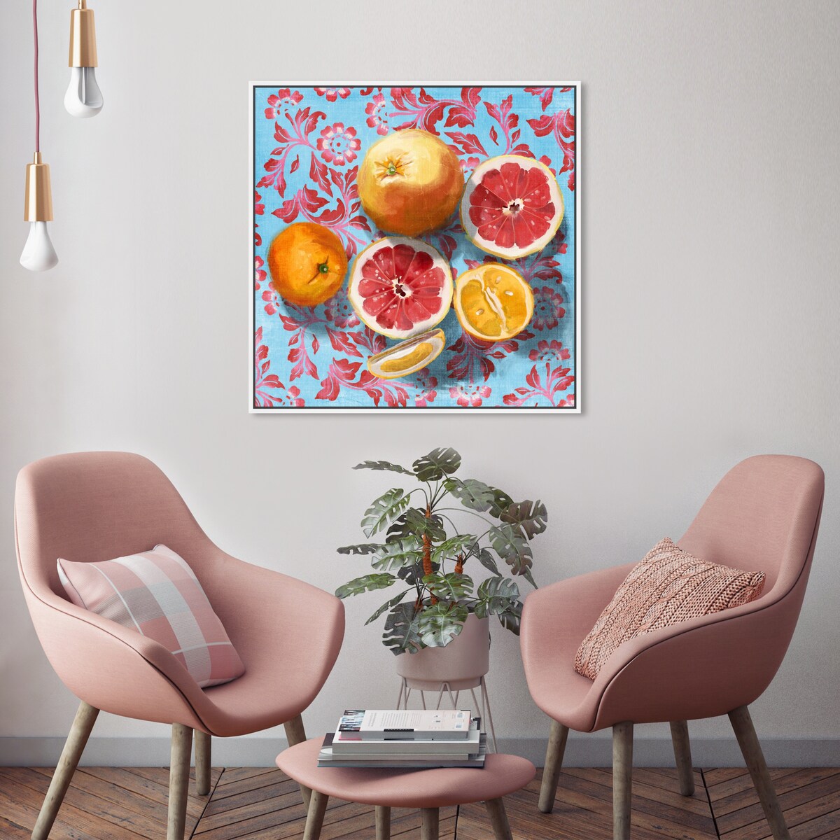Tropical Citrus Still Life Blue Framed Canvas Wall Art Print - Sour Fruit Kitchen Decor for Cabin & Lodge - Perfect for Farmhouse, Dining Room & Country Style Homes