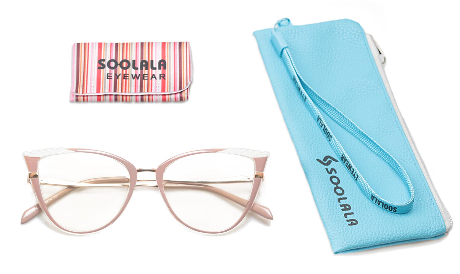 SOOLALA Women's Blue Light Blocking Glasses TR90 Lightweight Spring Hinged Cat Eye Reading Glasses for Computer Work & Reading