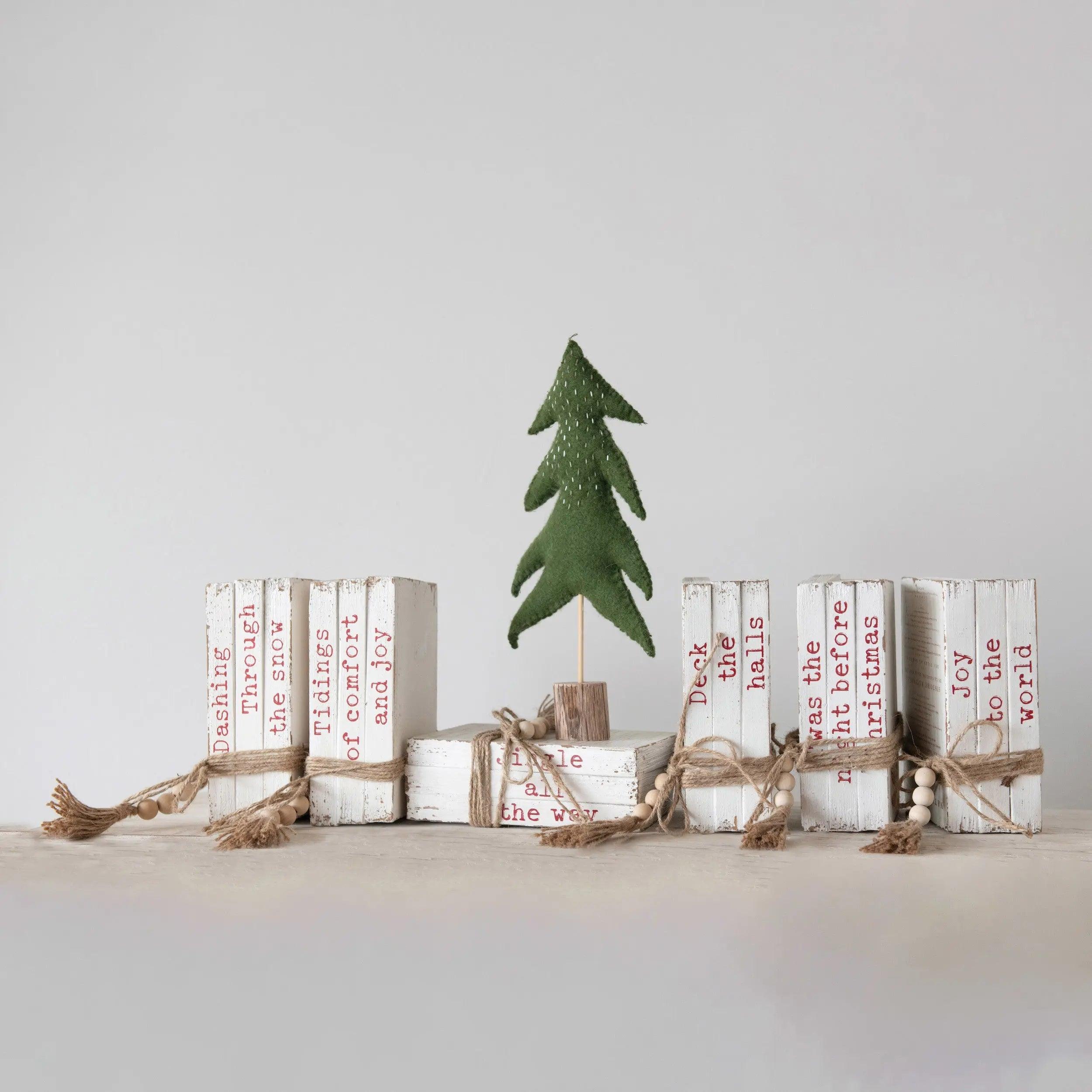 Decorative Wooden Block Faux Books with Holiday Sayings - Perfect for Christmas Home Decor, Bookshelf Styling, and Festive Gift Giving