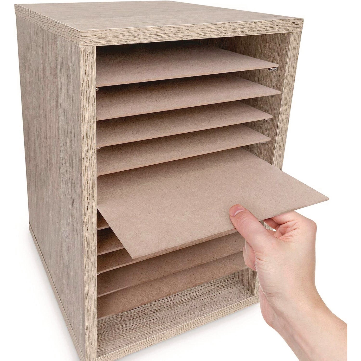 AdirOffice 11-Compartment Wooden Mail & Paper Sorter Organizer - Medium Oak - Letter Size (10.75