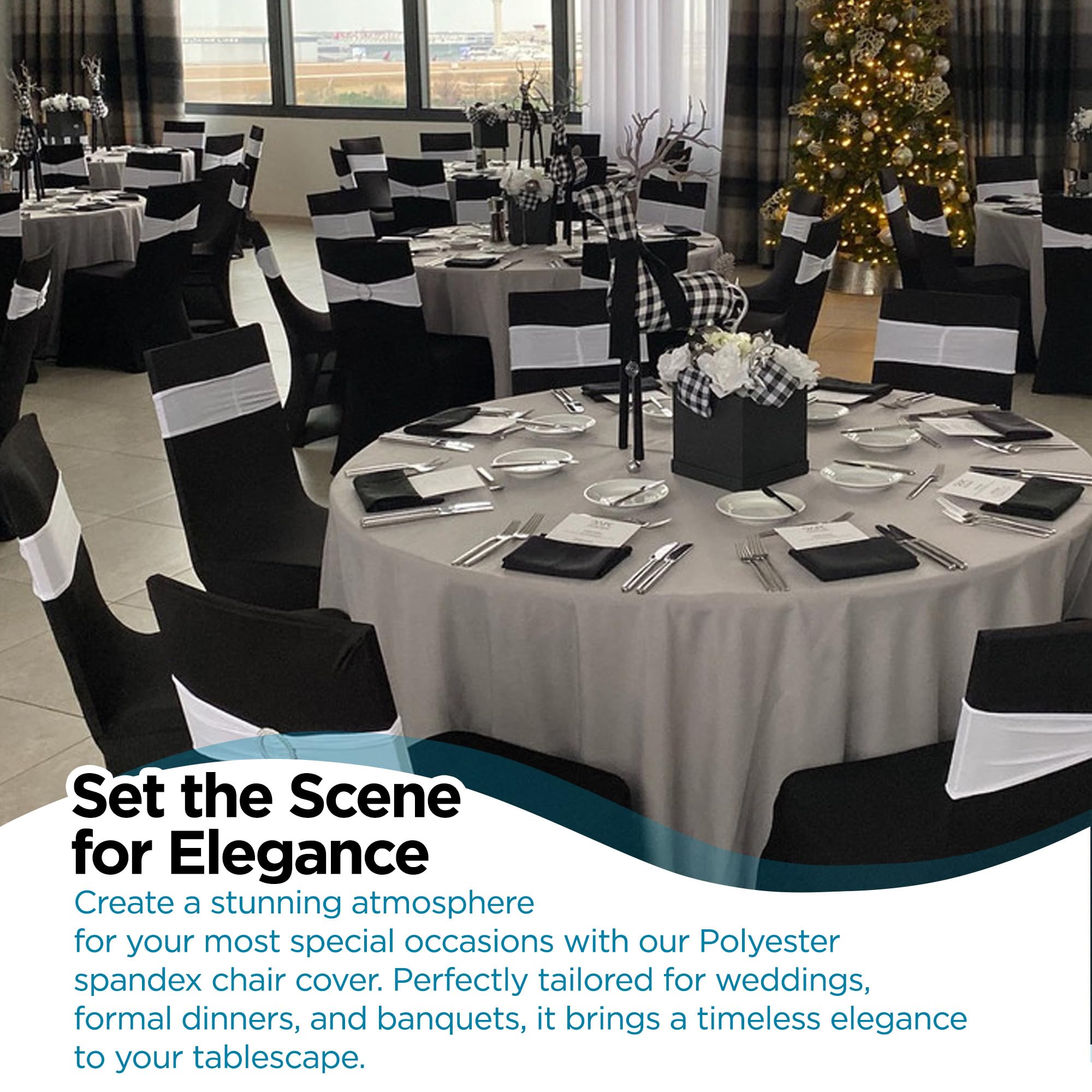 Premium Spandex Banquet Chair Covers with Arched Front Design - 100-Piece Set of Durable, Stretchable Slipcovers for Weddings, Parties & Special Events - Elegant Black Chair Covers Perfect for Banquet Halls, Restaurants, and Celebrations - Washable & Wrinkle-Resistant for Easy Maintenance