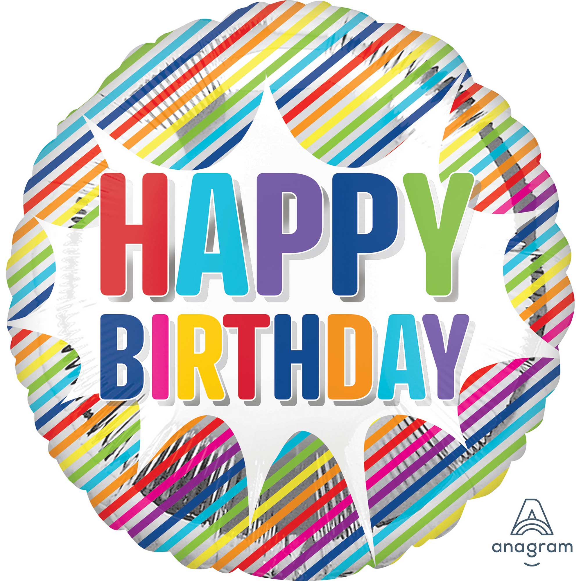 45cm Standard HX Happy Birthday Striped Burst Balloons - Party Decorations for Birthday Celebrations, Baby Showers & Special Events