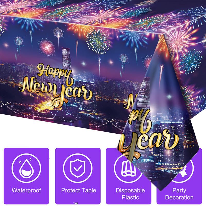 2025 New Year's Eve Plastic Tablecloth - Party Supplies & Table Decorations for NYE Celebrations, Happy New Year Decor - Perfect for Home, Office & Holiday Gatherings