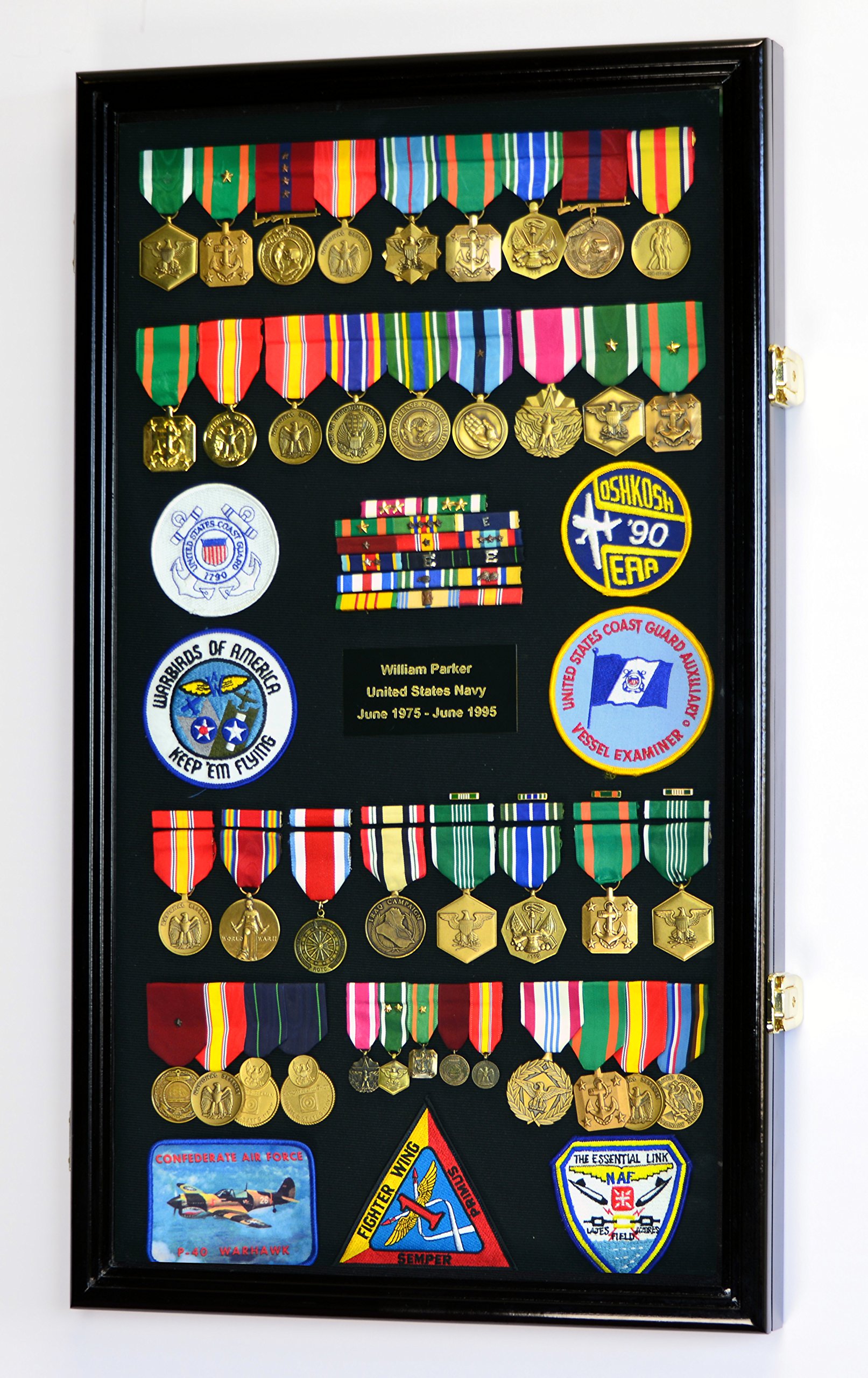 Military Display Case Cabinet for Medals, Pins, Patches, Insignia & Ribbons - Large Flag Shadow Box for Army, Navy, Air Force Decor & Collectibles - Perfect for Home, Office or Military Museum Display