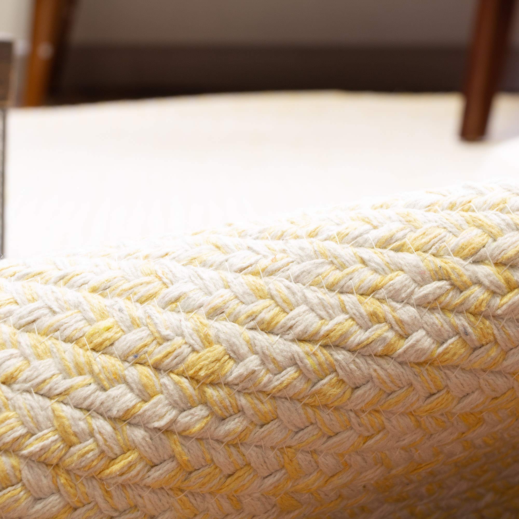 Farmhouse Braided Cotton Reversible Area Rug - 6' Round Yellow & White - Perfect for Kitchen, Living Room & Bedroom Decor