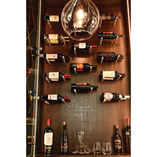Blue Grouse VINdustry Label View Three Bottle Deep Wine Pegs (Pair) - Premium Wine Rack for Kitchen, Bar, or Cellar Organization - Durable Wooden Wine Bottle Holder for Home Decor and Storage