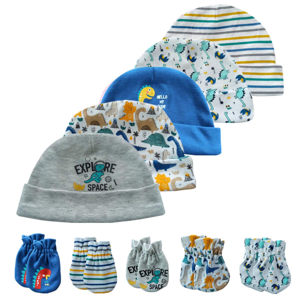 Kiddiezoom Newborn Baby Cap and Mitten Set - Soft Cotton Infant Hats & Gloves for Boys & Girls - Perfect for Hospital, Photo Shoots & Winter Protection