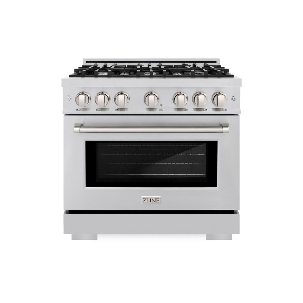 ZLINE 36 Inch 5.2 Cu Ft Stainless Steel Gas Range with 6 Burner Cooktop & Convection Oven - Perfect for Home Kitchen, Restaurant Style Cooking & Large Family Meals (HGR36)