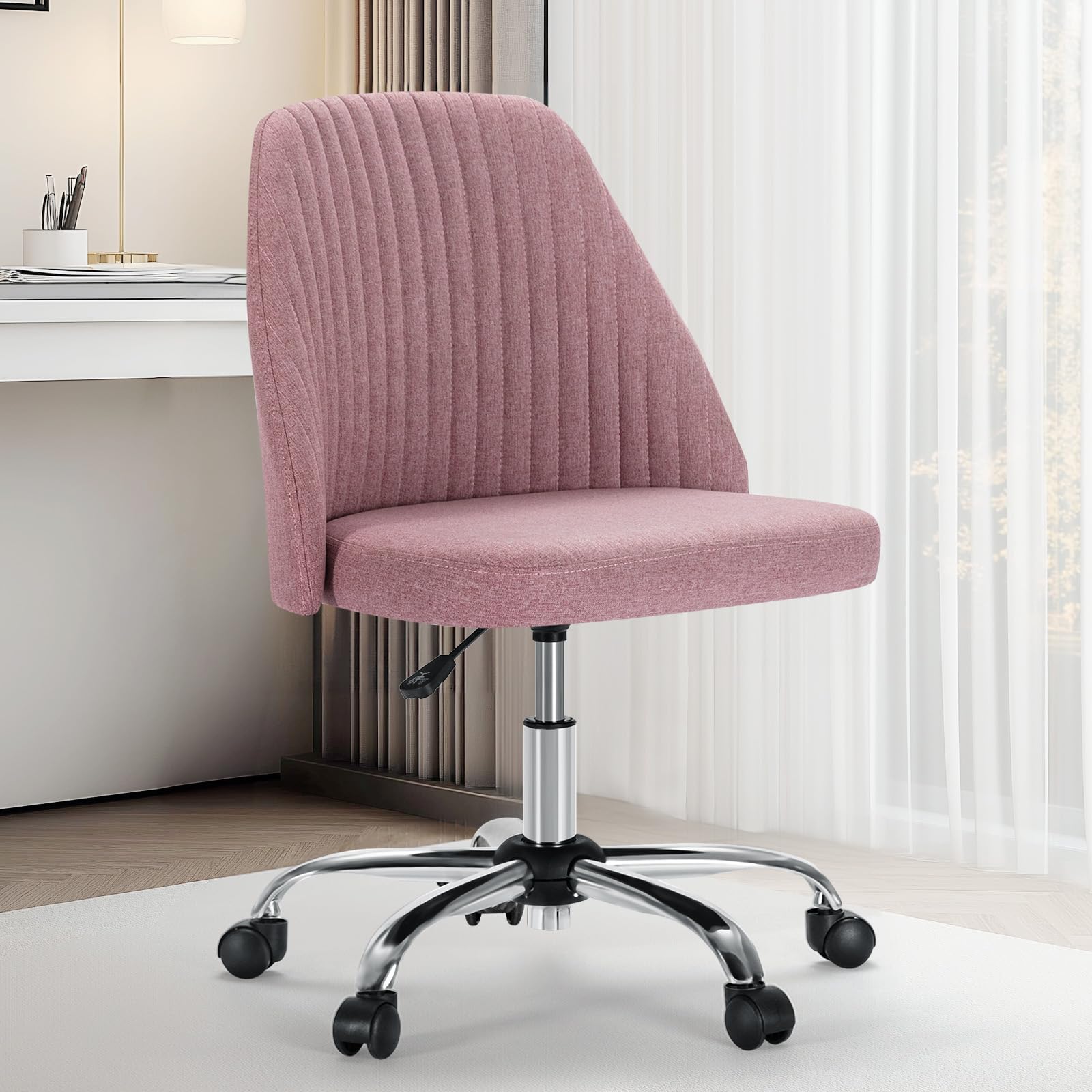 Sweetcrispy Armless Office Chair - Modern Fabric Adjustable Swivel Task Chair with Wheels for Home Office, Computer Desk & Small Spaces | Perfect for Compact Workspaces, Gaming & Vanity Areas