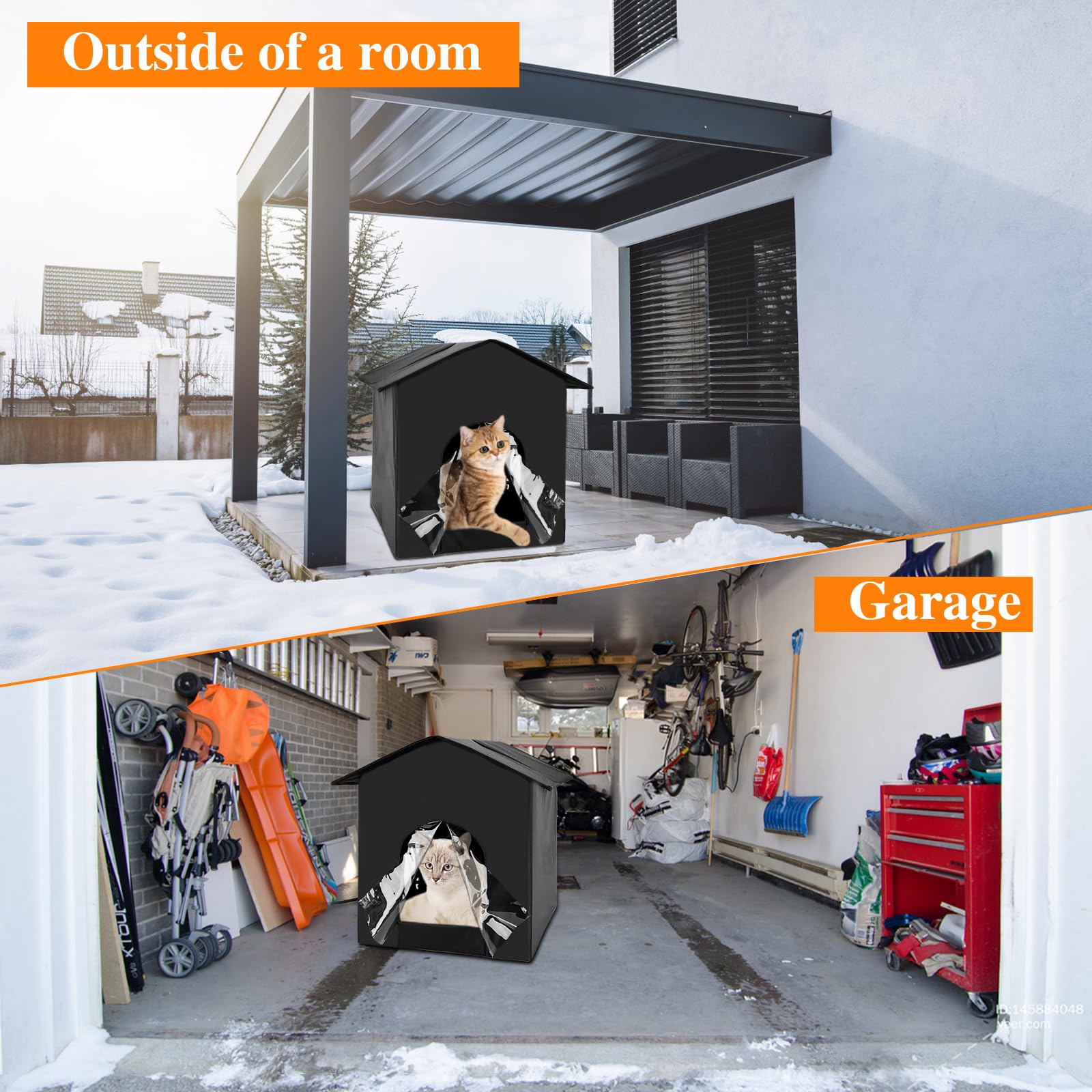 Heated Outdoor Cat House with Double Door - Weatherproof & Foldable Heated Shelter for Feral Cats, Barn Cats, Kittens & Puppies - Includes Heating Pad Bed & Instructions - Perfect for Winter Protection & Outdoor Pet Safety