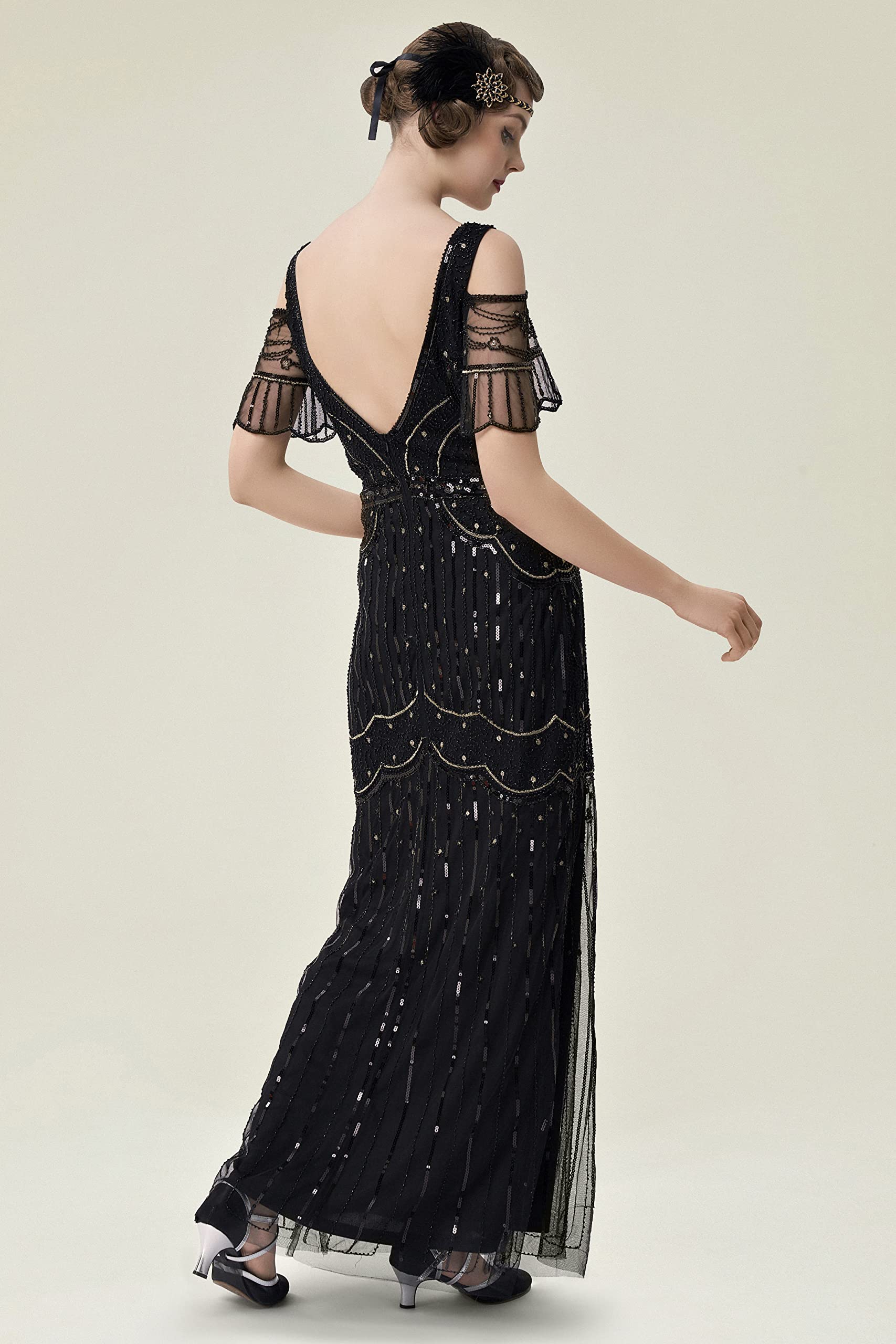 BABEYOND Women's Long V-Neck Party Dress with Multi-Layer Fringe - Elegant Evening Gown for Prom, Wedding Guest, Cocktail Party & Special Occasions