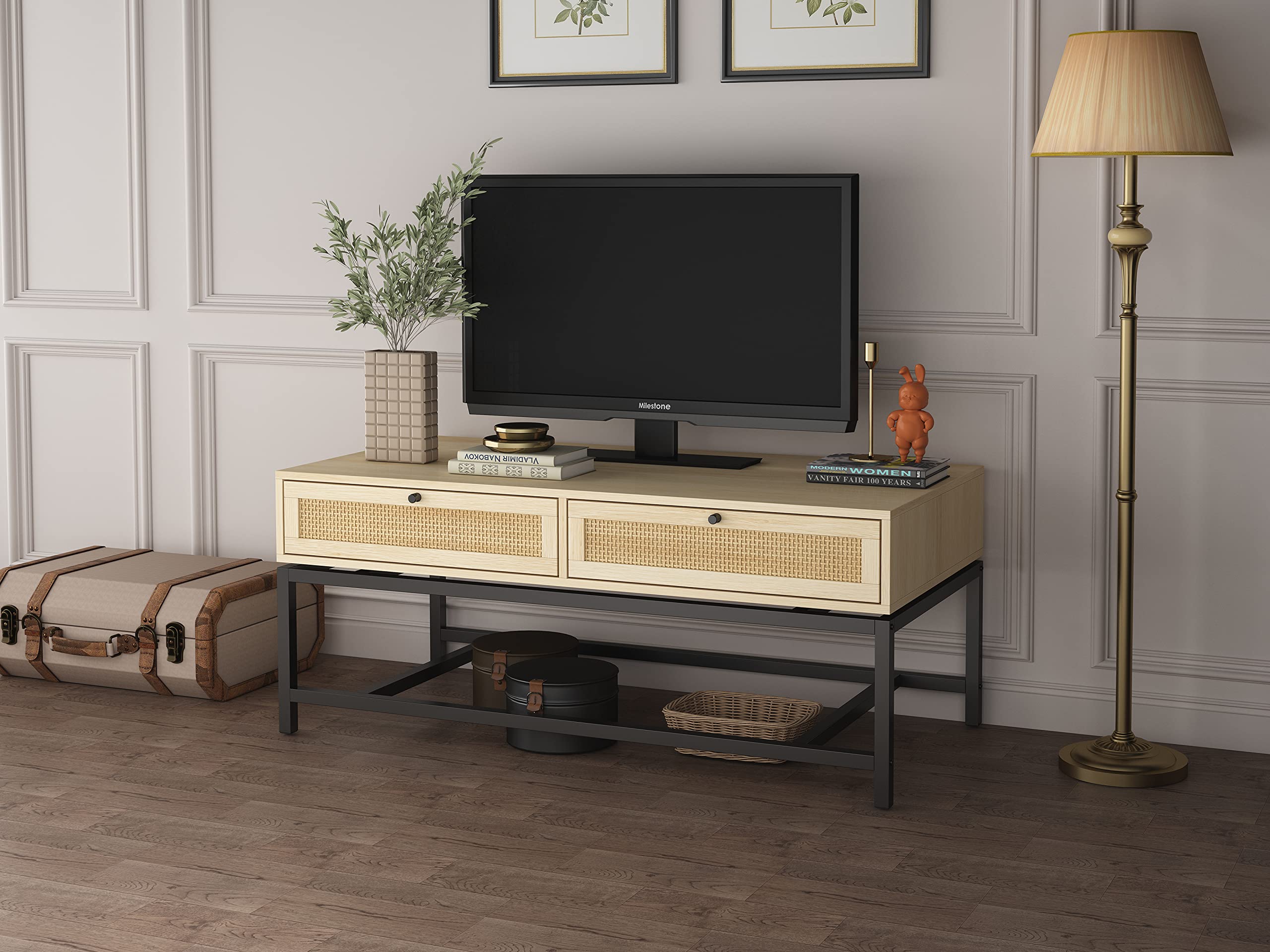 2 Drawer TV Stand & Coffee Table with Shelf - Modern Living Room Furniture with Hidden Compartment - Easy Assembly Rectangular Side Table for Home Decor - Perfect for Entertainment Centers & Small Space Apartments
