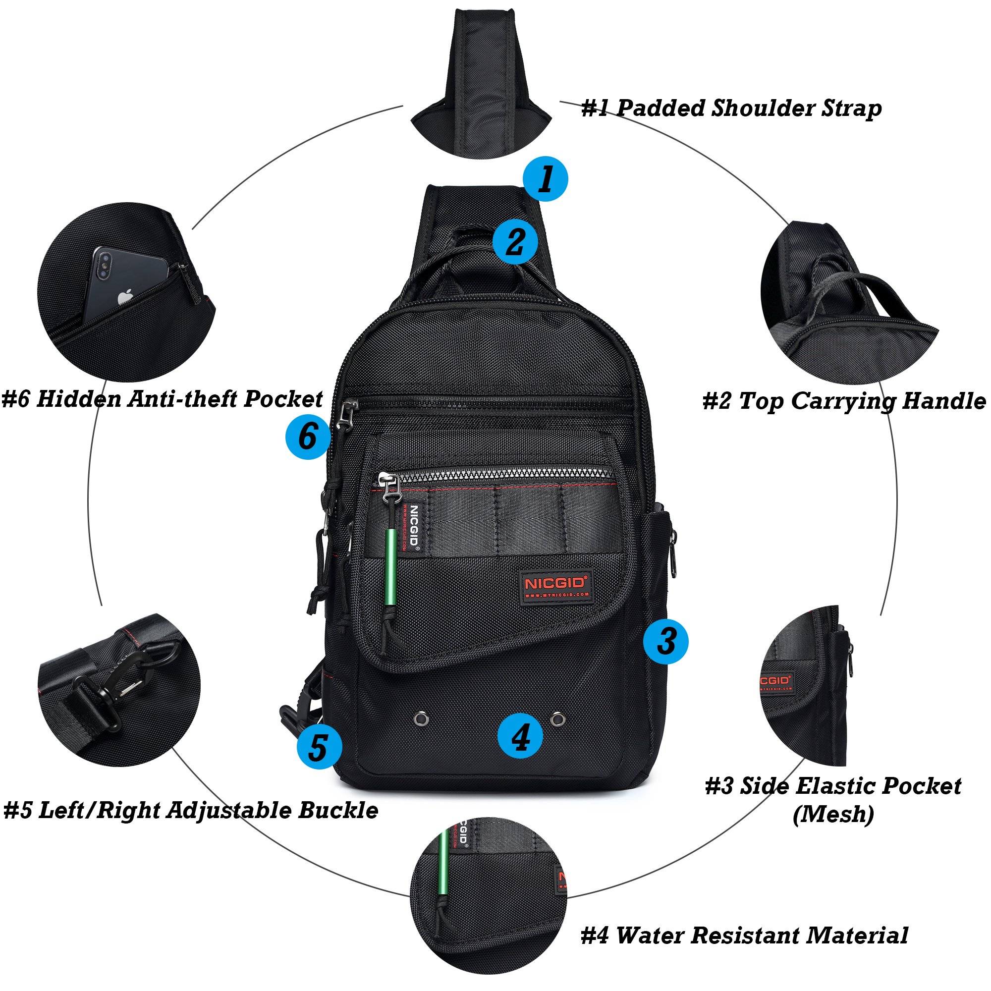 NICGID Sling Bag for Men & Women - Lightweight Travel Backpack for Hiking & Daily Use