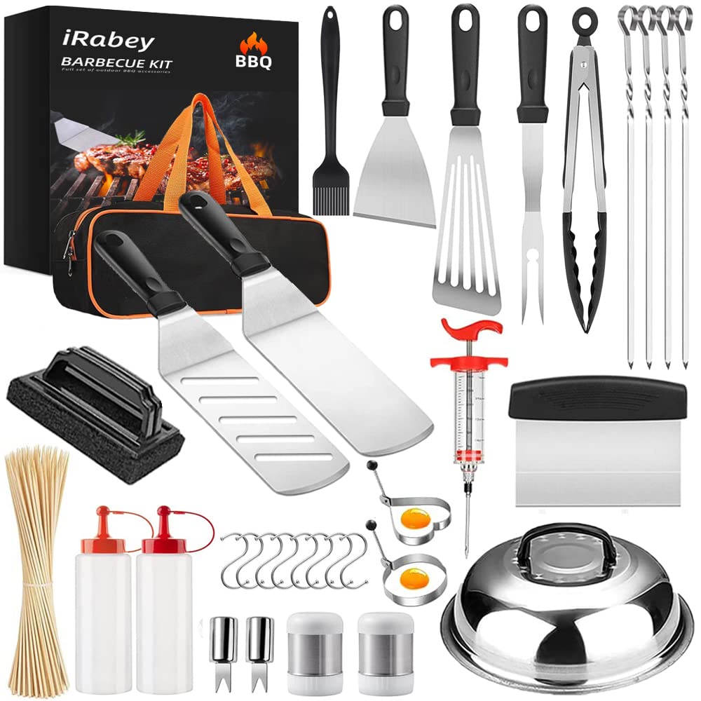 131-Piece Stainless Steel Griddle Accessories Kit - BBQ Grill Tools Set with Spatulas & Storage Bag for Blackstone, Camping, Outdoor Cooking - Perfect for Men & Women