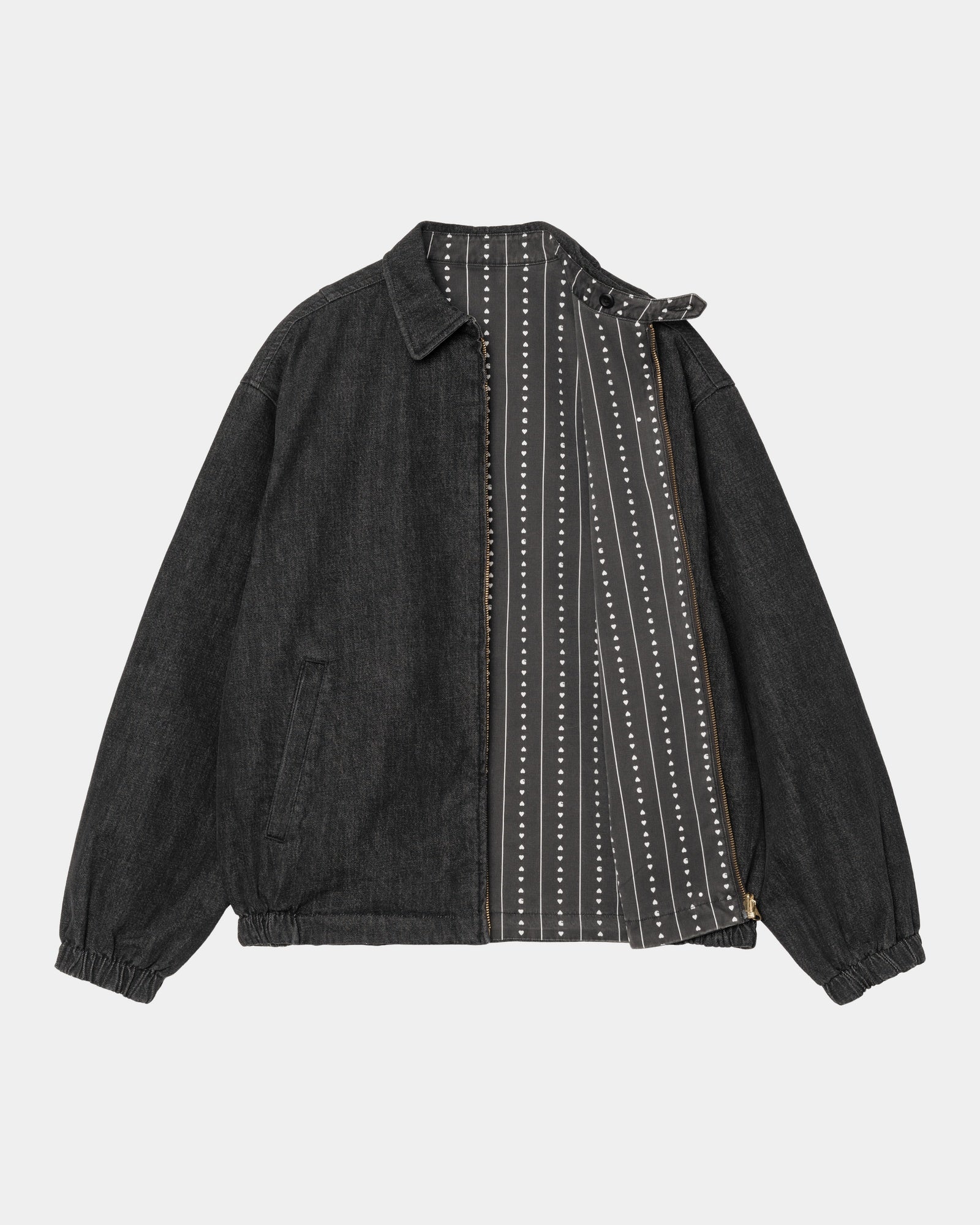 Hudson Reversible Jacket for Men & Women - Black Stone Washed & Heart Pinstripe Design | Lightweight Water-Resistant Outerwear for Hiking, Travel & Everyday Wear