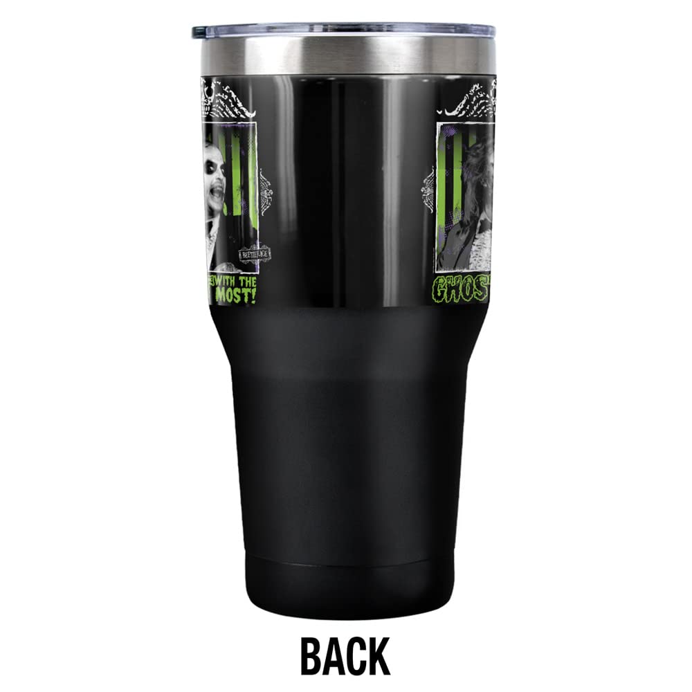 Beetlejuice Ghost Stainless Steel Tumbler 30oz - Vacuum Insulated Double Wall Coffee Travel Mug with Leakproof Sliding Lid - Perfect for Hot & Cold Drinks, Office, Gym, and Outdoor Adventures