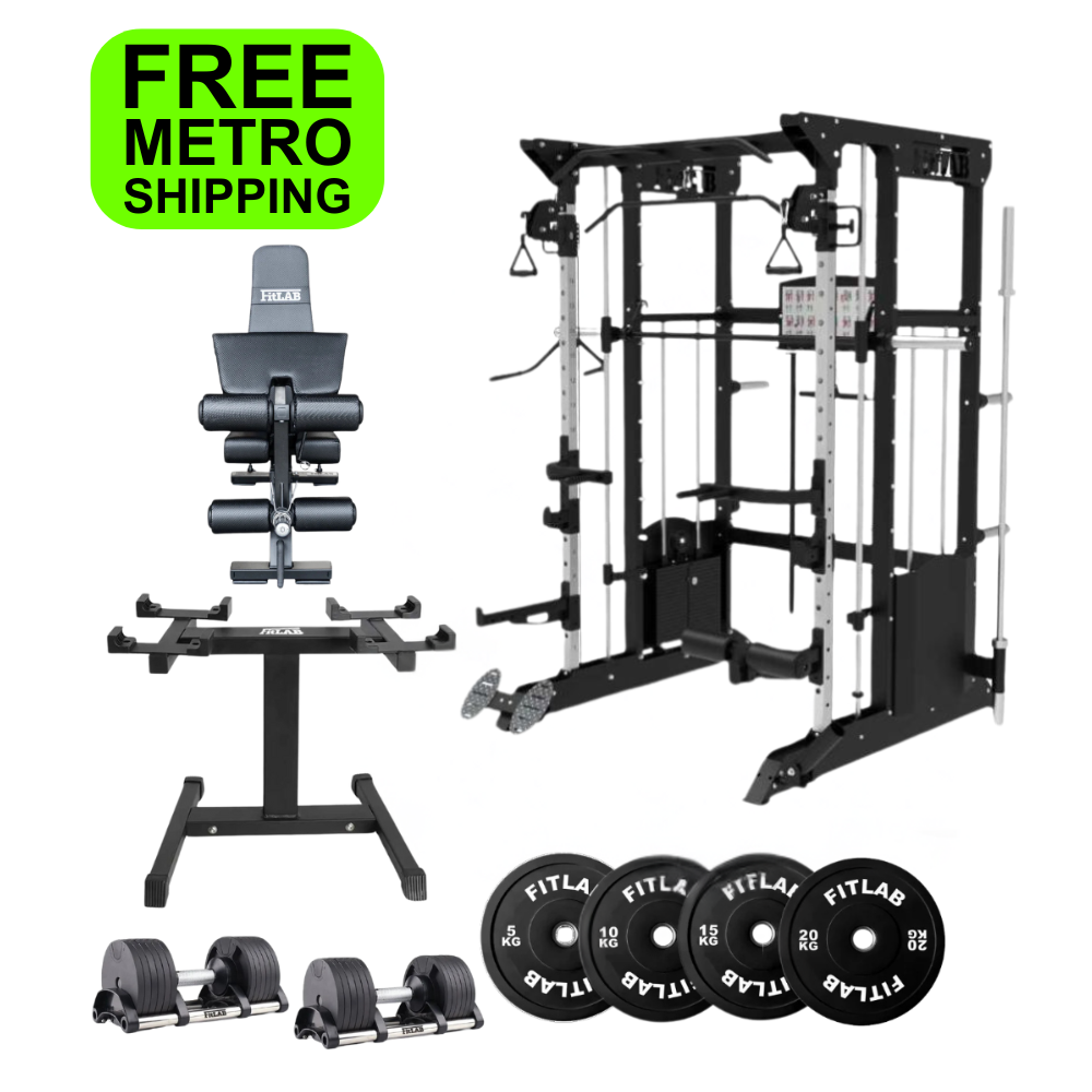 FX200 Home Gym Set with Adjustable Bench, Dumbbells & Black Weight Plates - Ultimate Versatile Workout Equipment for Strength Training & Fitness at Home