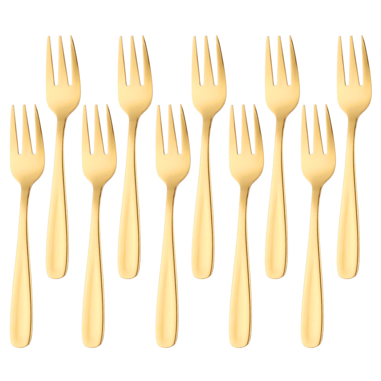 Premium Stainless Steel Dessert Forks Set of 10 - 5.5 Inch Gold Cocktail & Appetizer Forks - 3-Tine Mini Fruit & Salad Forks - Perfect for Parties, Weddings, and Fine Dining